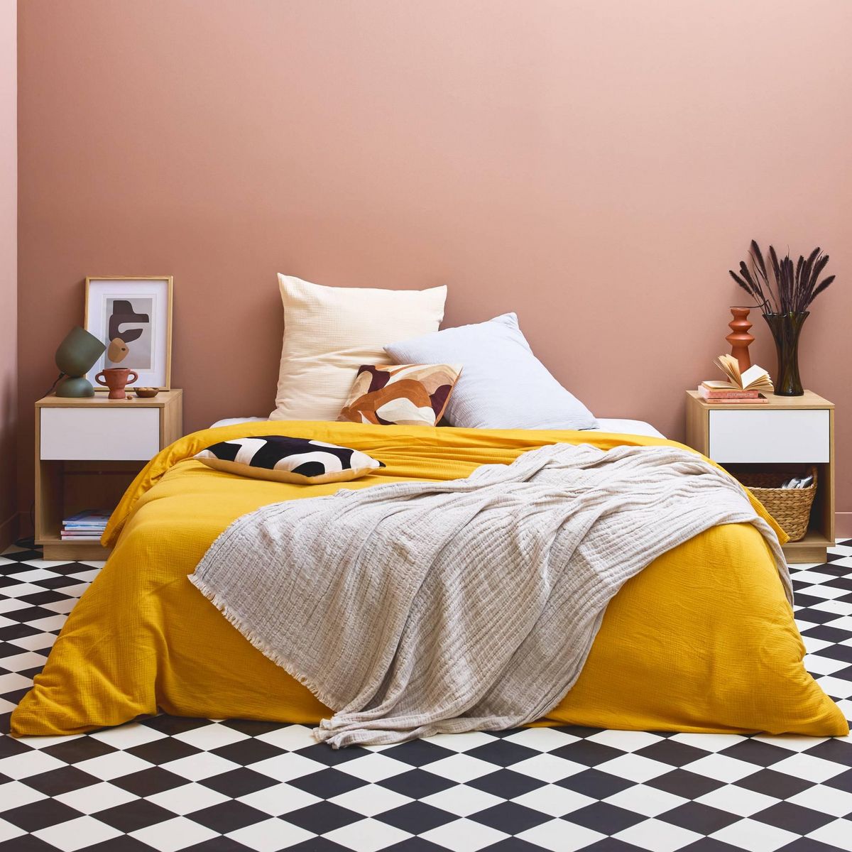 SWEEEK Lot de 2 tables de chevet 1 tiroir 1 niche effet bois bicolore