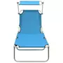 VIDAXL Chaise longue pliable avec auvent Acier Turquoise et bleu