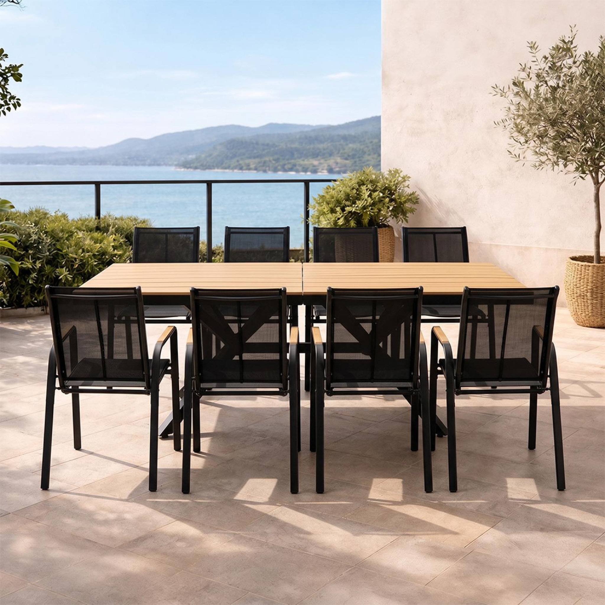 Voir la diapositive 6 : CONCEPT USINE Ensemble de jardin table 190cm effet bois + 8 fauteuils ALMADA