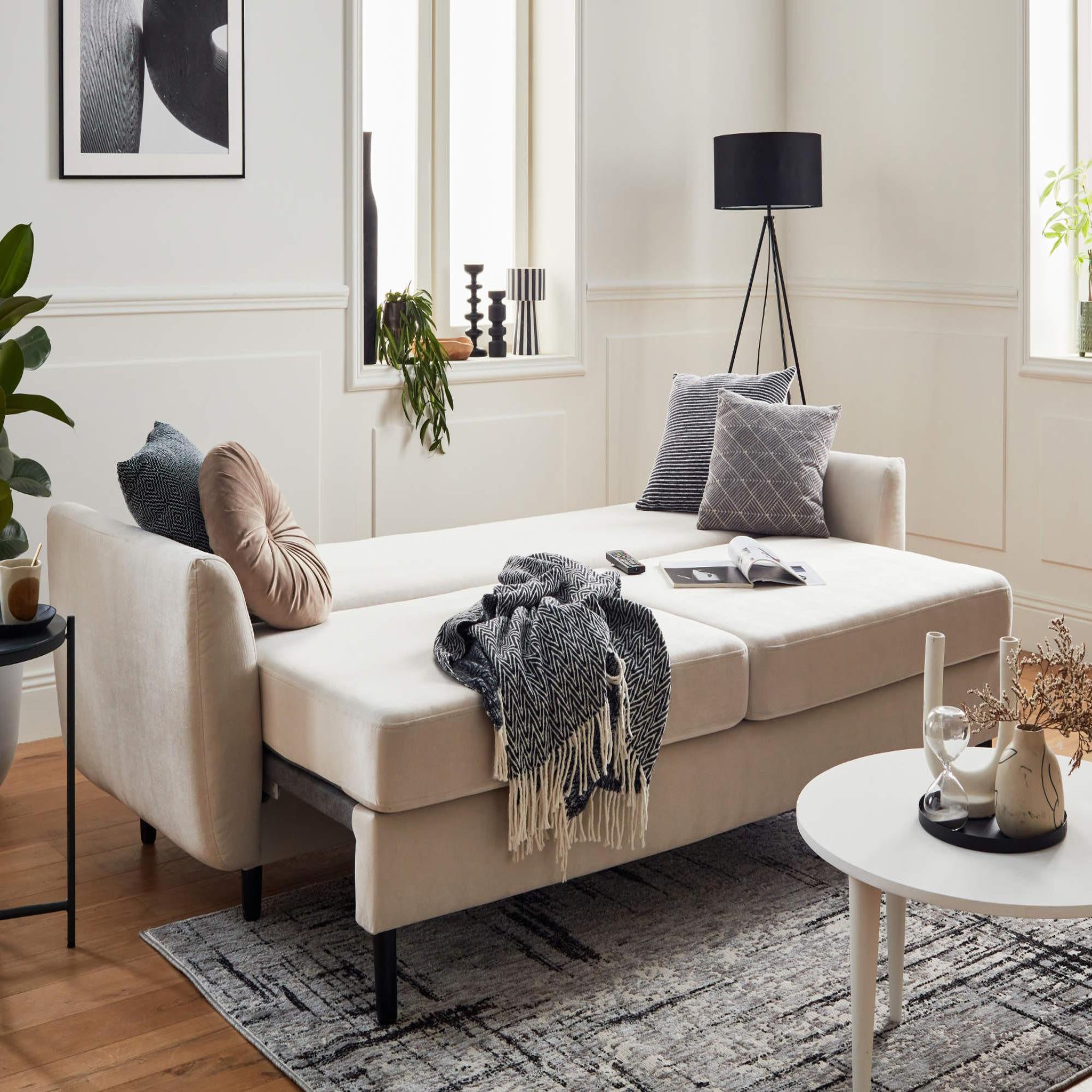 Voir la diapositive 3 : BEST MOBILIER Nils - canapé droit 3 places convertible - avec coffre de rangement - velours