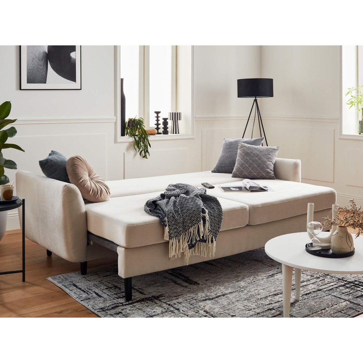 LISA DESIGN Nils - canapé droit 3 places convertible - avec coffre de rangement - velours