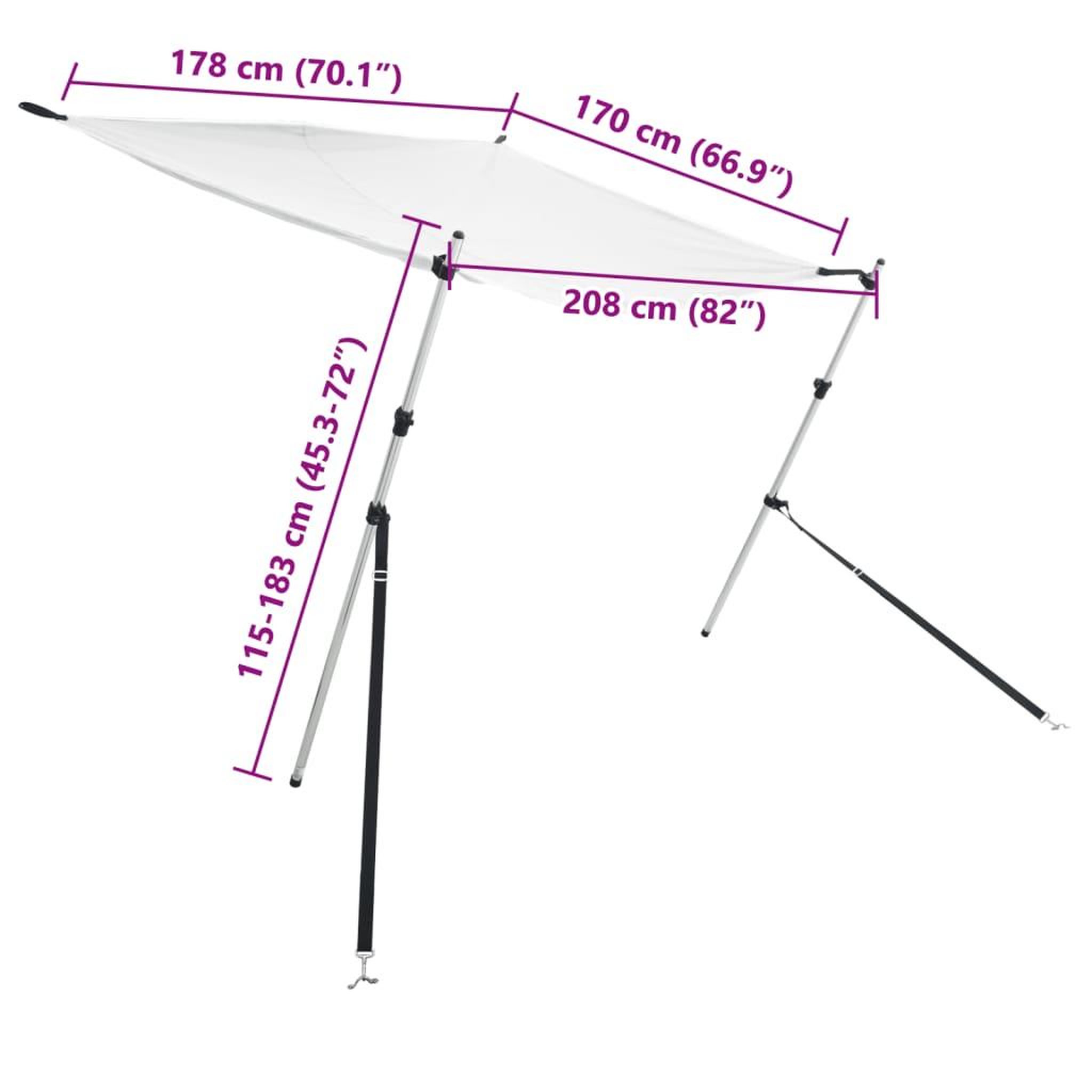 Voir la diapositive 6 : VIDAXL Extension d'ombrage T-Top blanc 170x208x(115-183) cm