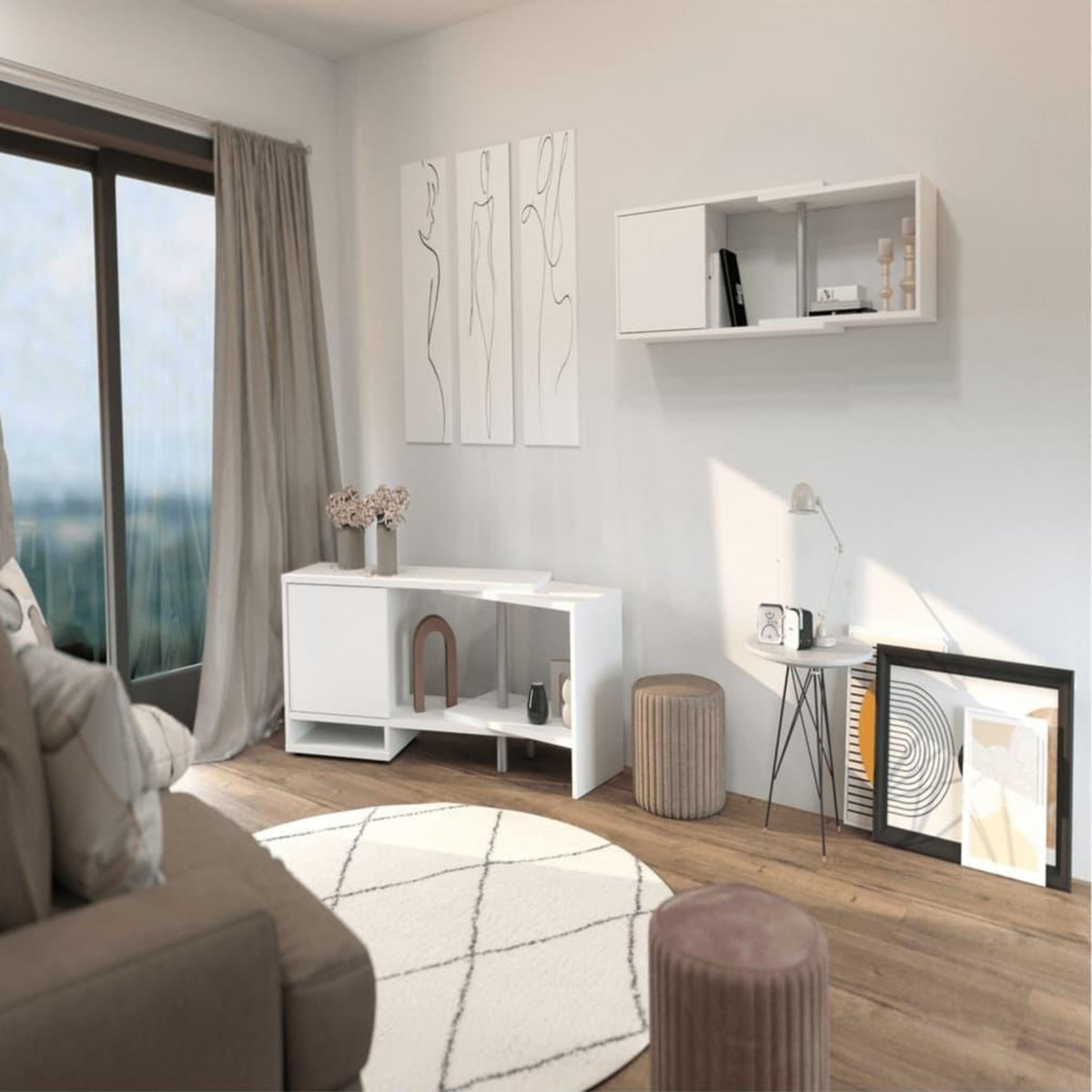 FMD FMD Unite de rangement modulaire d'angle avec etagere ouverte Blanc
