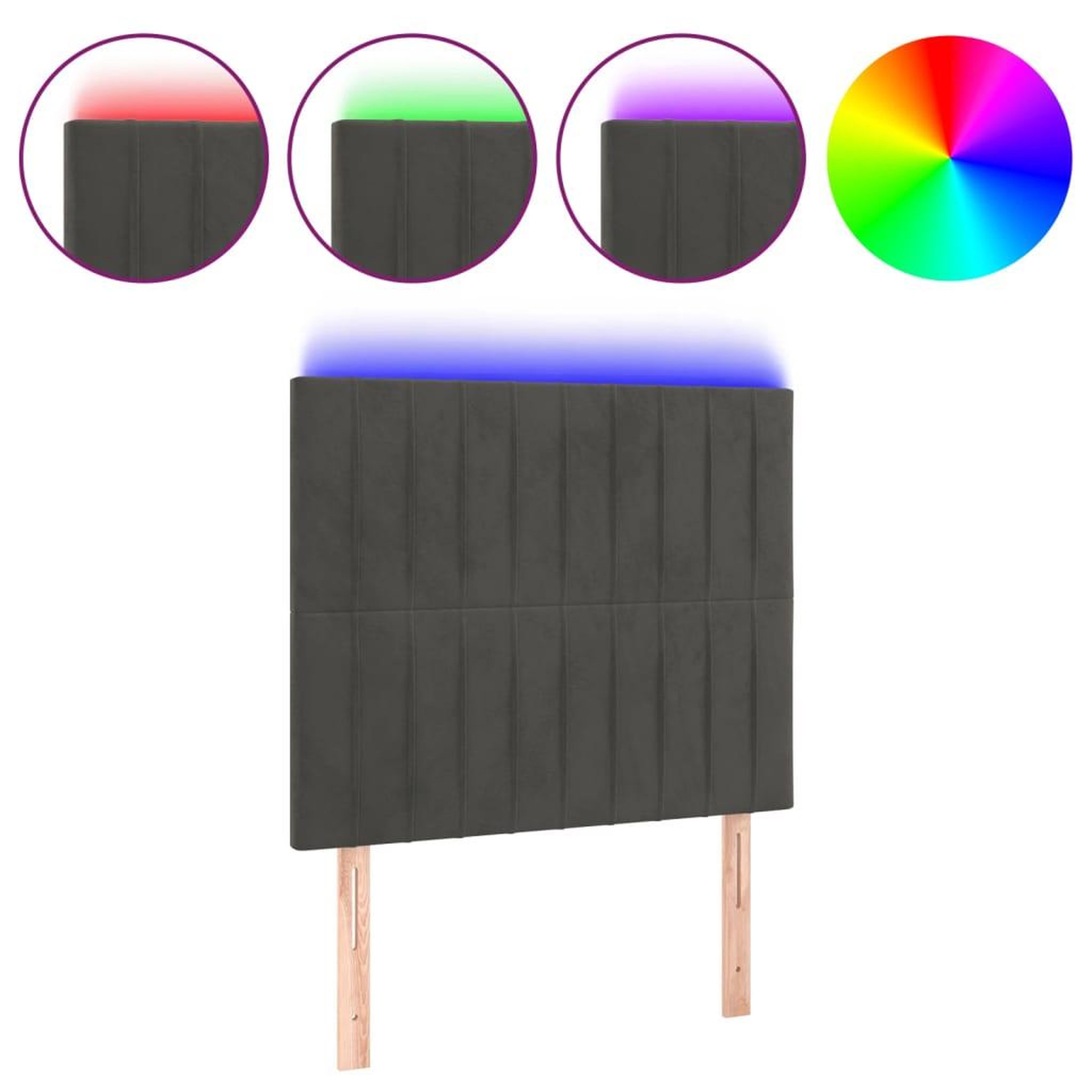 Voir la diapositive 2 : VIDAXL Tete de lit a LED Gris fonce 100x5x118/128 cm Velours