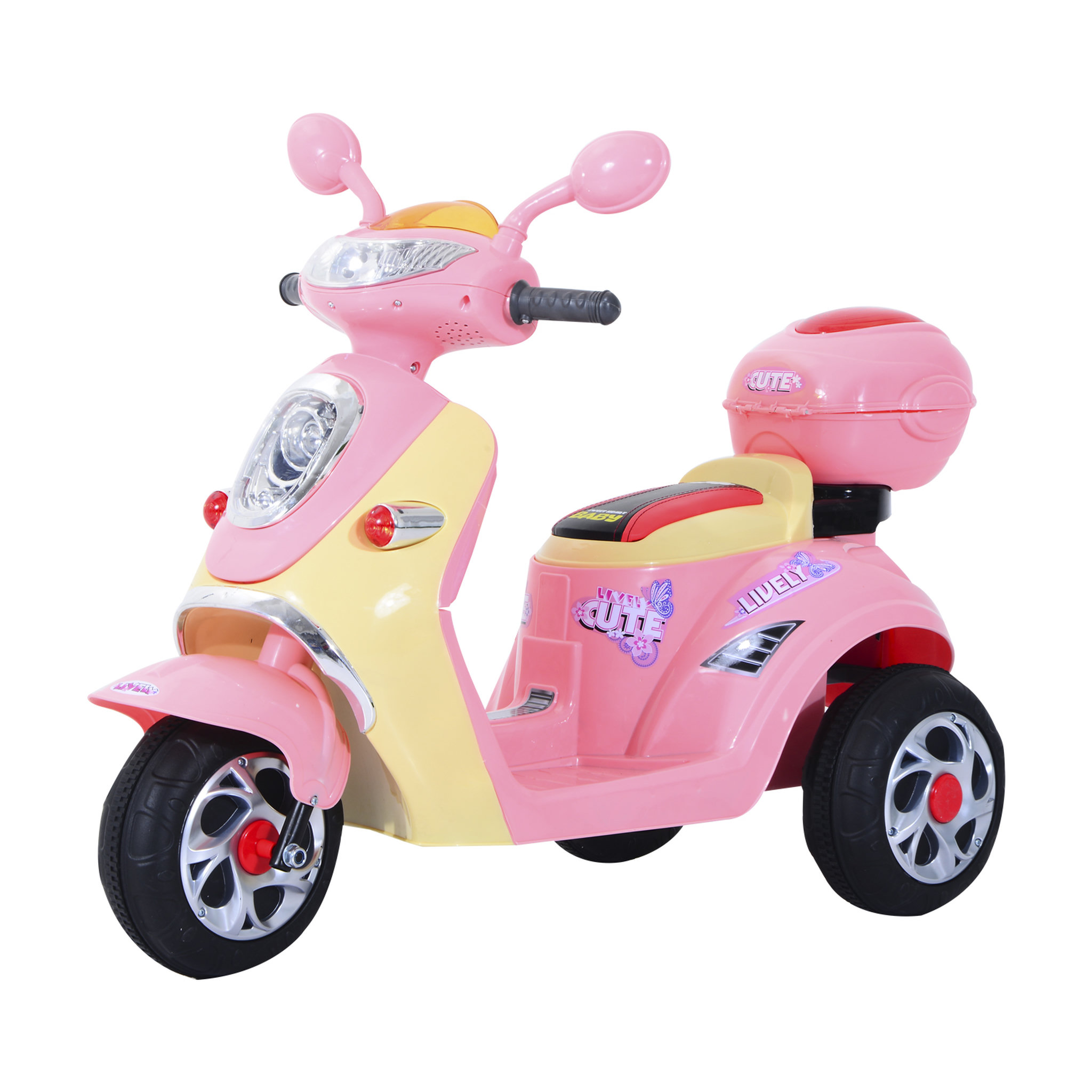 Voir la diapositive 1 : HOMCOM HOMCOM Moto scooter électrique pour enfants 6 V env. 3 Km/h 3 roues et topcase effet lumineux et sonore rose
