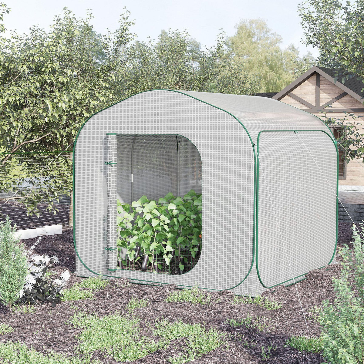 OUTSUNNY Serre pop-up - serre de jardin pop-up - porte zippée enroulable - dim. 2,08L x 2,08l x 1,95H m - sac transport inclus - PE blanc vert
