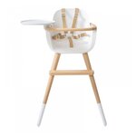 MICUNA Chaise Haute Ovo Original One Luxe Blanc/Naturel Harnais Simili Cuir Beige