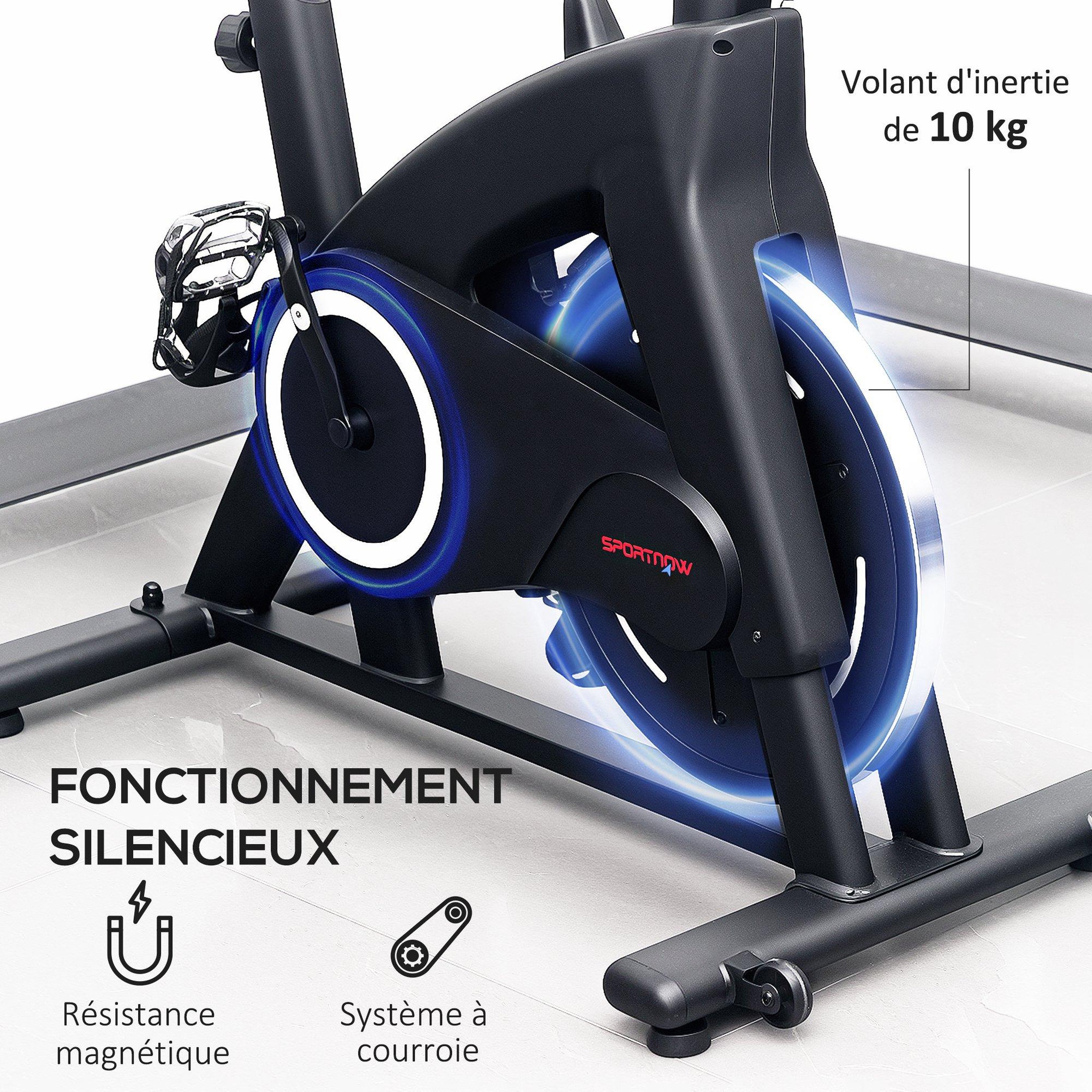 Voir la diapositive 4 : HOMCOM Vélo d'appartement magnétique stationnaire silencieux - Vélo de biking spinning réglable - volant d'inertie 10 Kg - noir