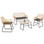 ID MARKET Salon de jardin bas BELEM imitation rotin 4 places avec coussins gris