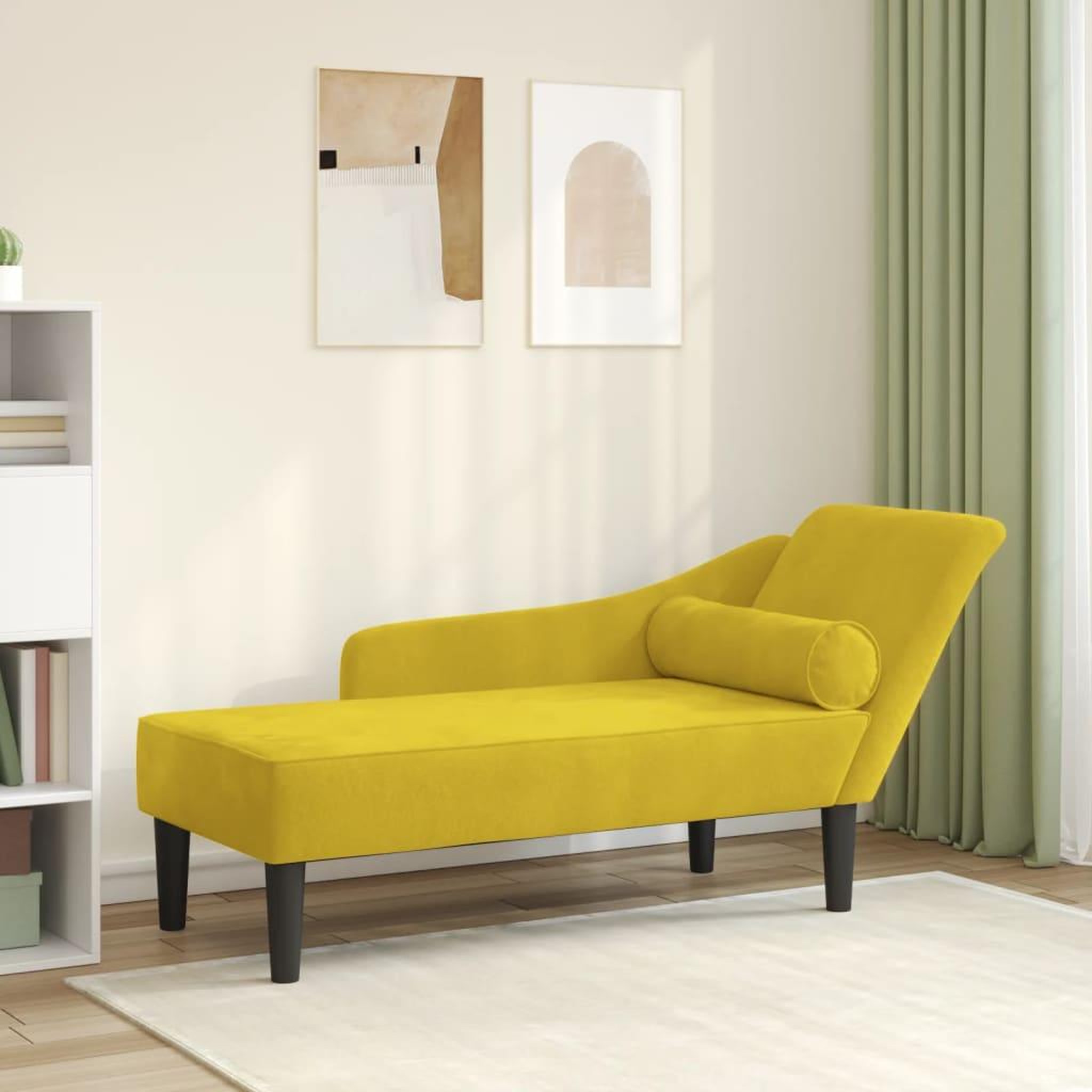 VIDAXL Chaise longue avec coussins jaune velours