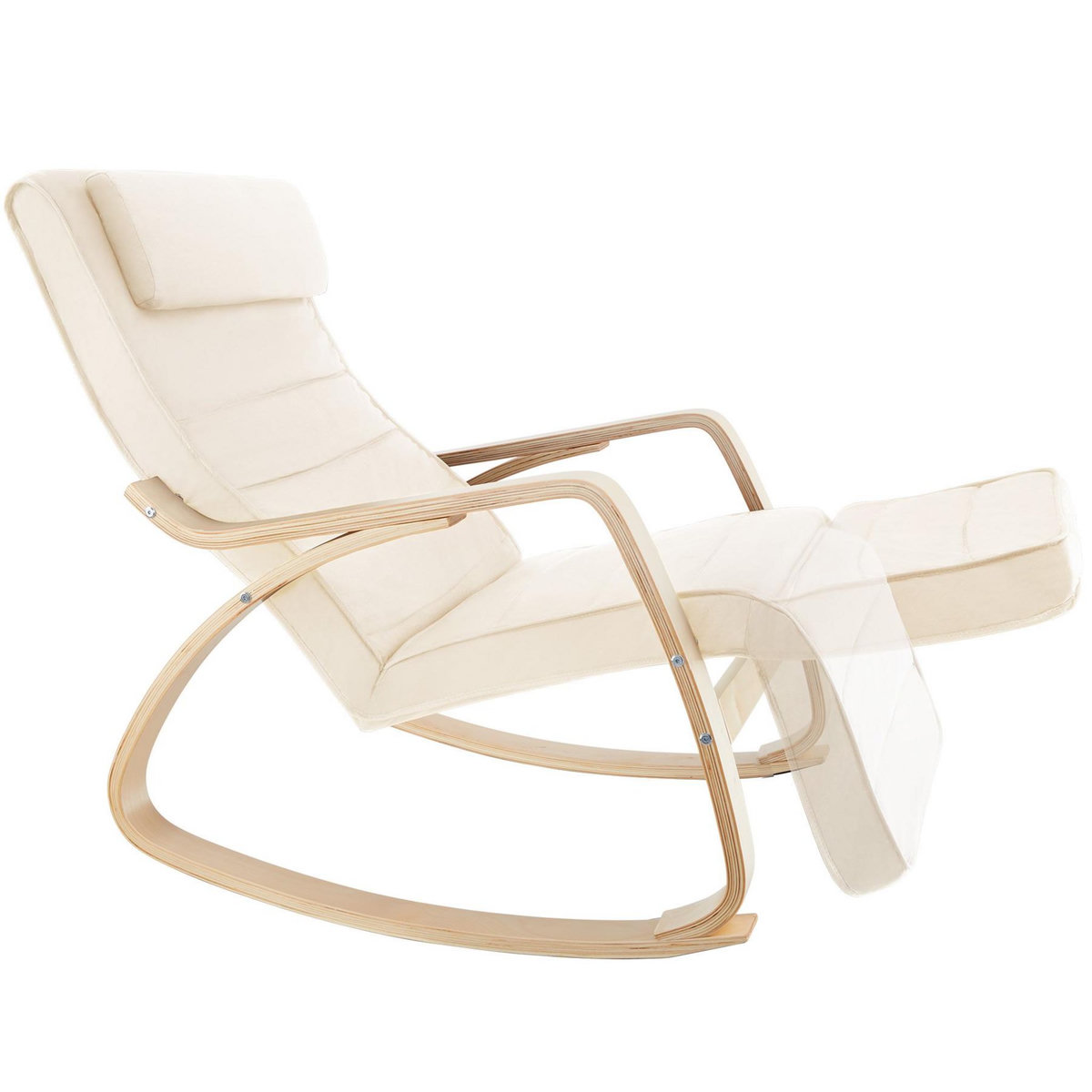 tectake Fauteuil à bascule Avec des accoudoirs, cadre en bois de bouleau beige