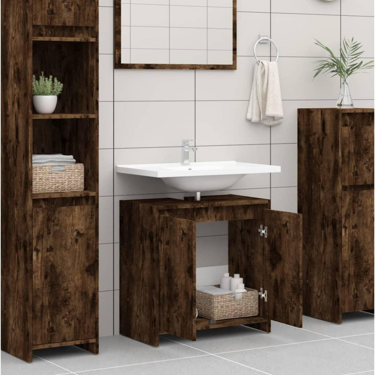 VIDAXL Armoire de bain Chene fume 60x33x61 cm Bois d'ingenierie