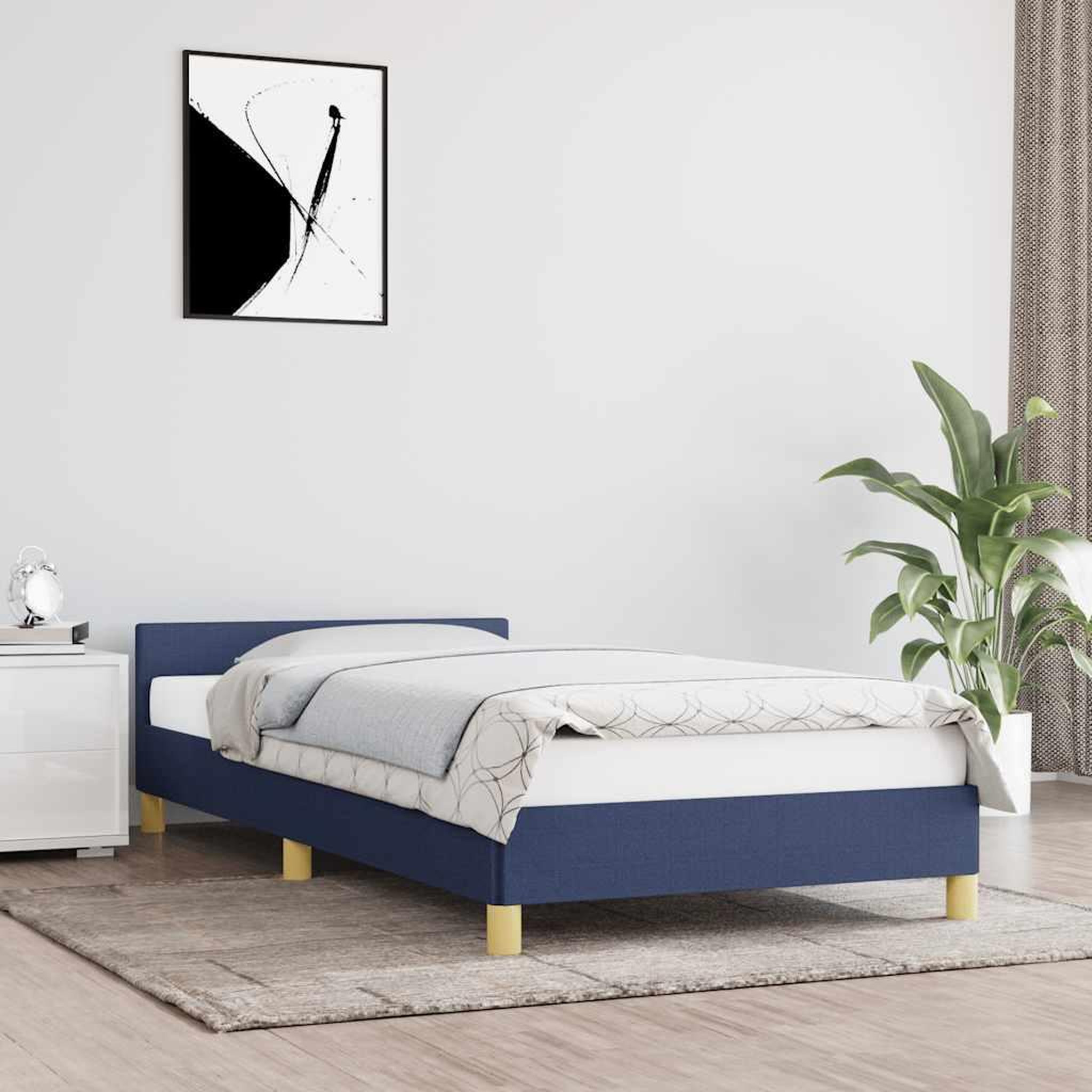 VIDAXL Cadre de lit avec tete de lit sans matelas bleu 100x200cm tissu