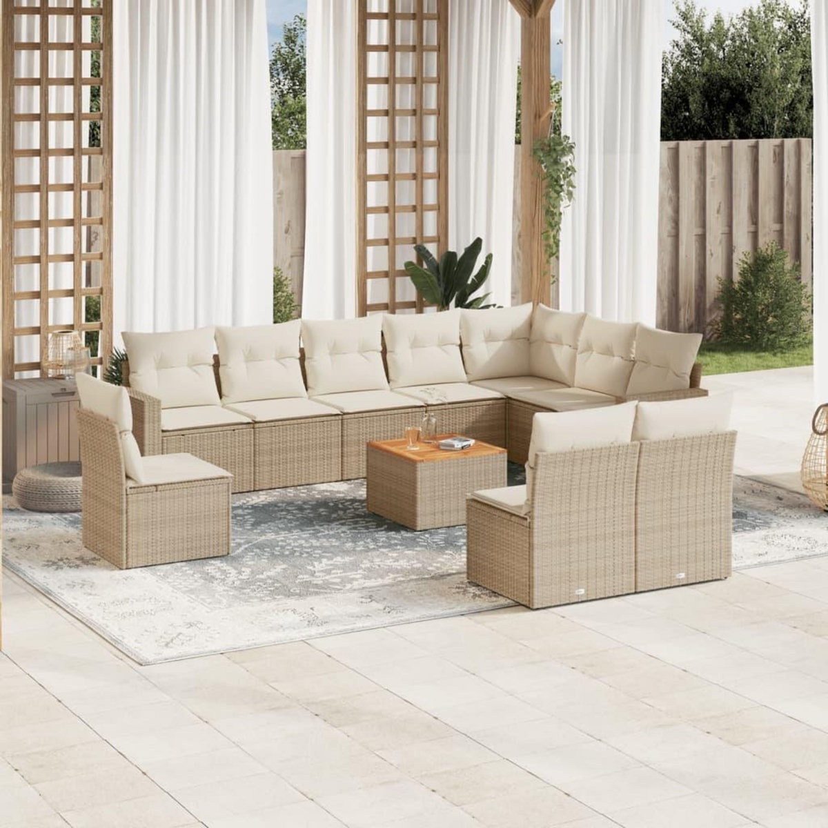 VIDAXL Salon de jardin 11 pcs avec coussins beige resine tressee