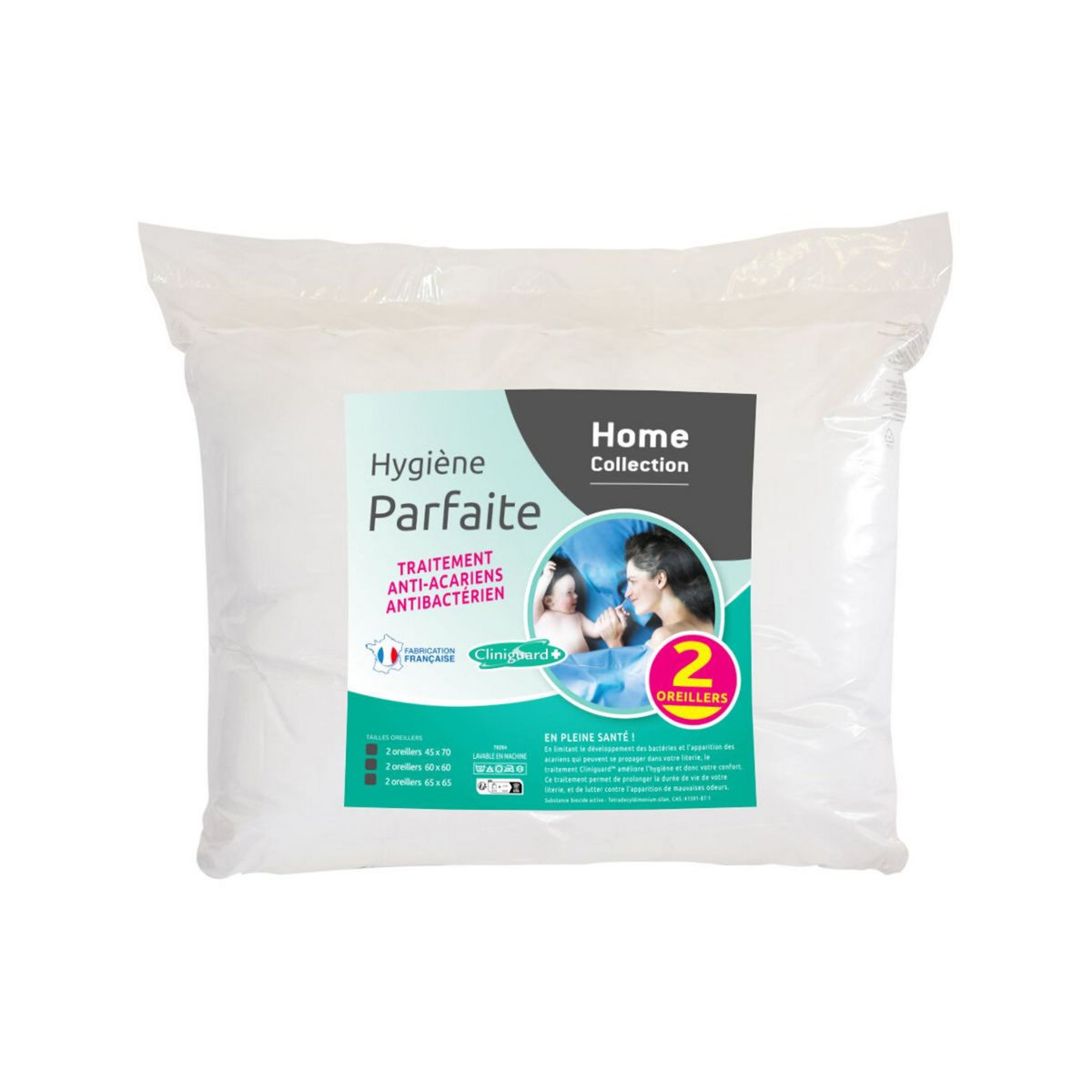 lot de 2 oreillers santé anti-acariens 