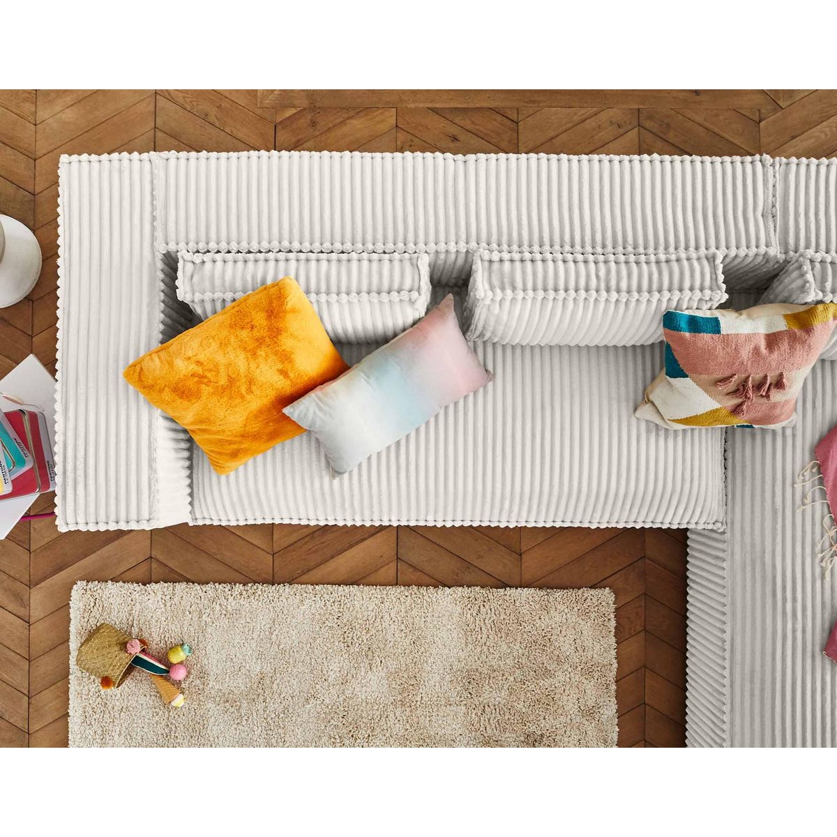 LISA DESIGN Stella - canapé d'angle droit - 4 places - en velours côtelé grosses côtes