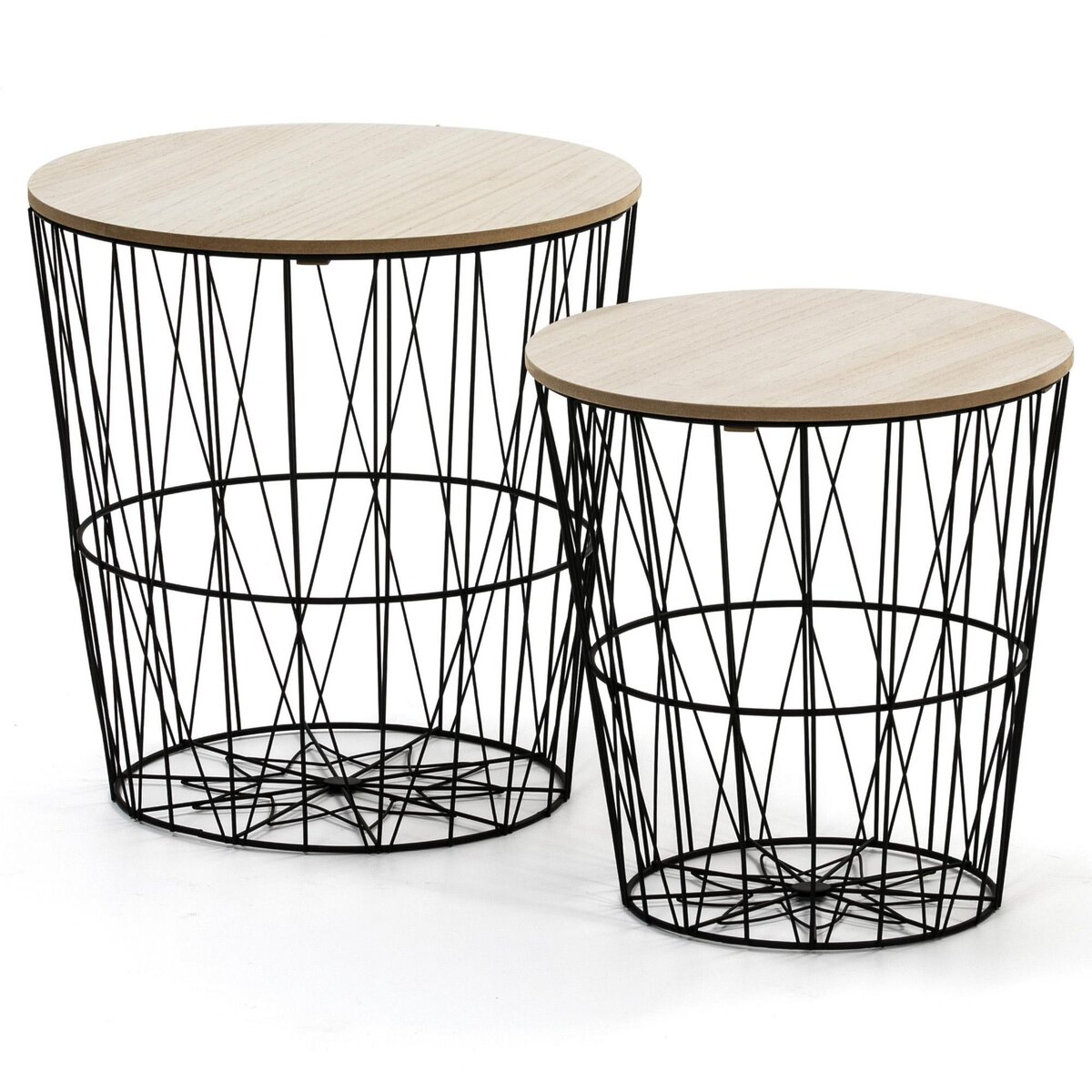 VS VENTA-STOCK Set de 2 Tables Basses Guili,Plateau en placage de Bois Naturel et Structure en métal