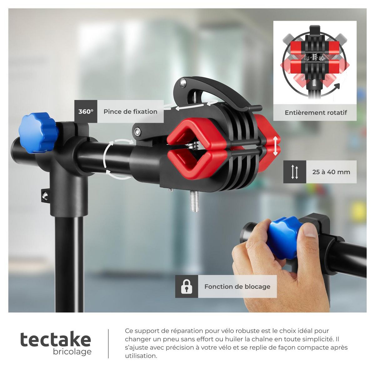tectake Pied d'atelier vélo support de montage pliable et convient à tous les modèles courants noir