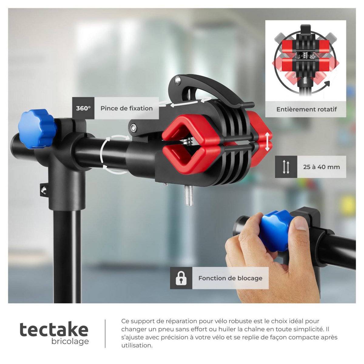 tectake Pied d'atelier vélo support de montage pliable et convient à tous les modèles courants noir