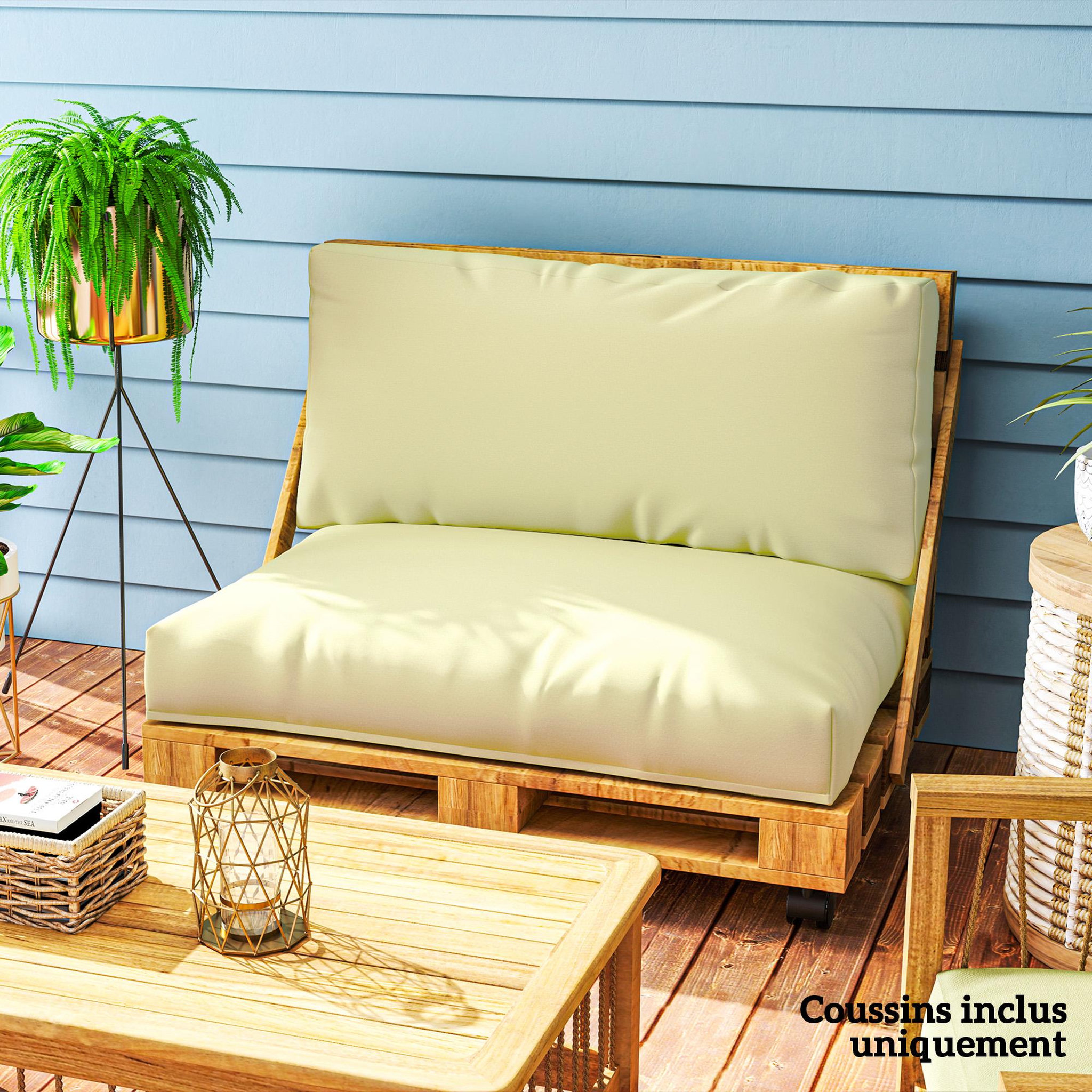 Voir la diapositive 4 : OUTSUNNY Coussins palette 2 places - coussins de palettes assise 120 x 80 cm dossier 120 x 45 cm - épaisseur 20 cm - tissu écru