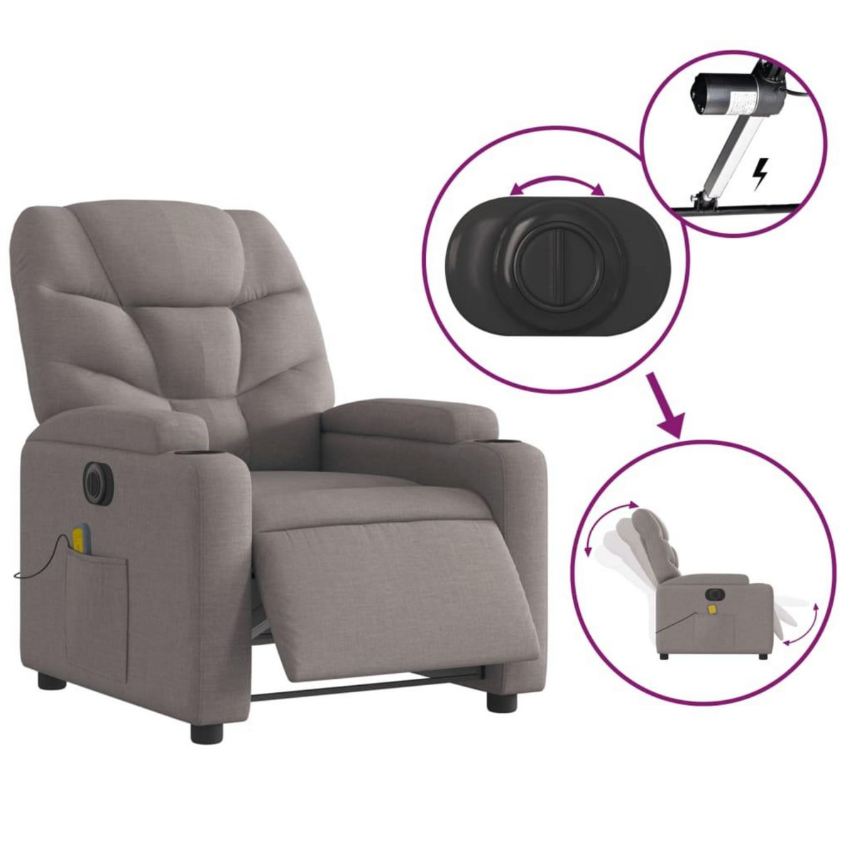 VIDAXL Fauteuil de massage inclinable electrique Taupe Tissu
