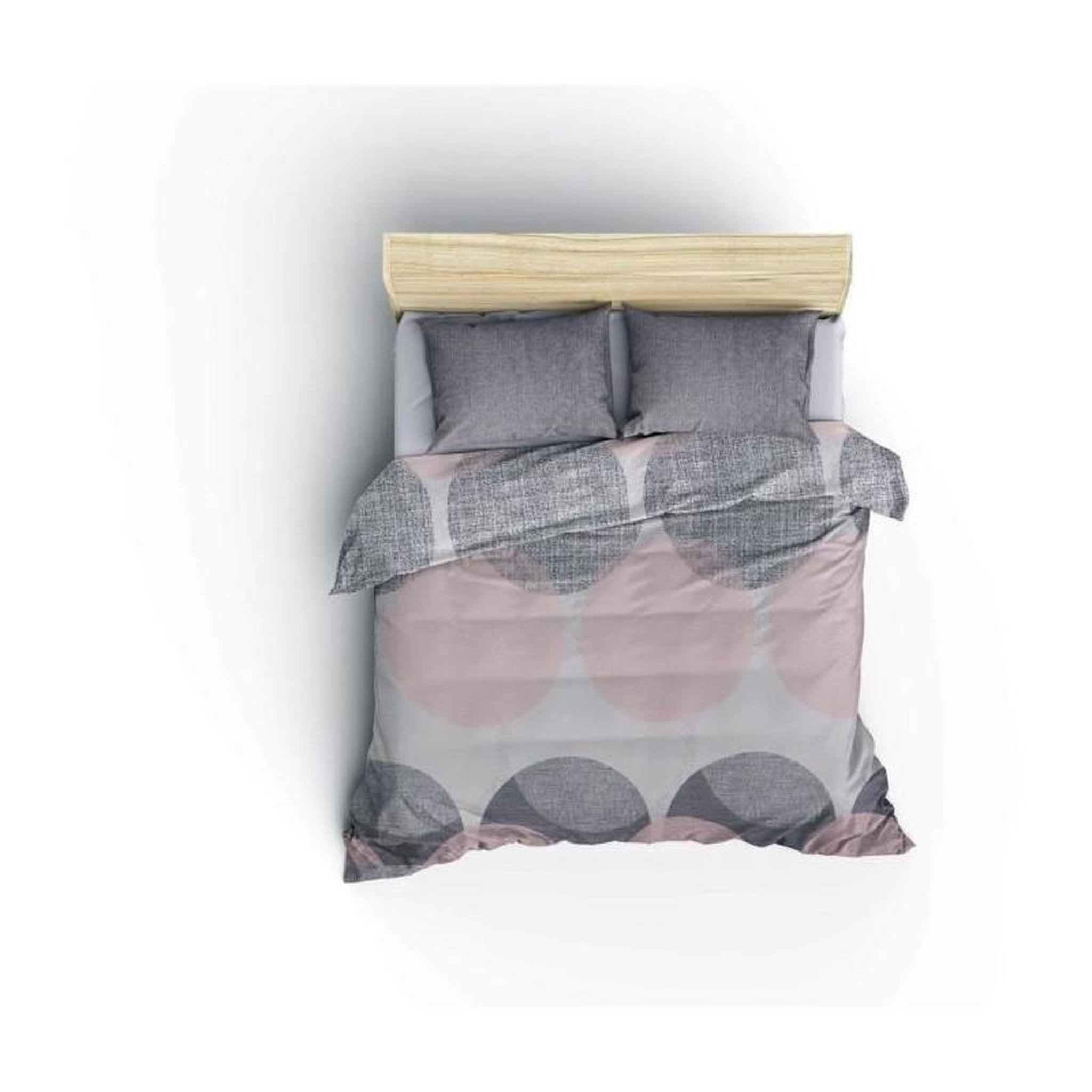 Voir la diapositive 2 : GENERIQUE Parure de lit - 129CTN62688 - 1 housse de couette 220 x 240 cm + 2 taies d'oreiller 60 x 60 cm - 100% coton ranforcé - Gris