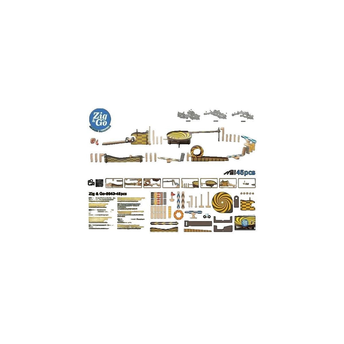 Djeco Jeu éducatif Djeco Zig & Go avec 45 pièces en bois colorées