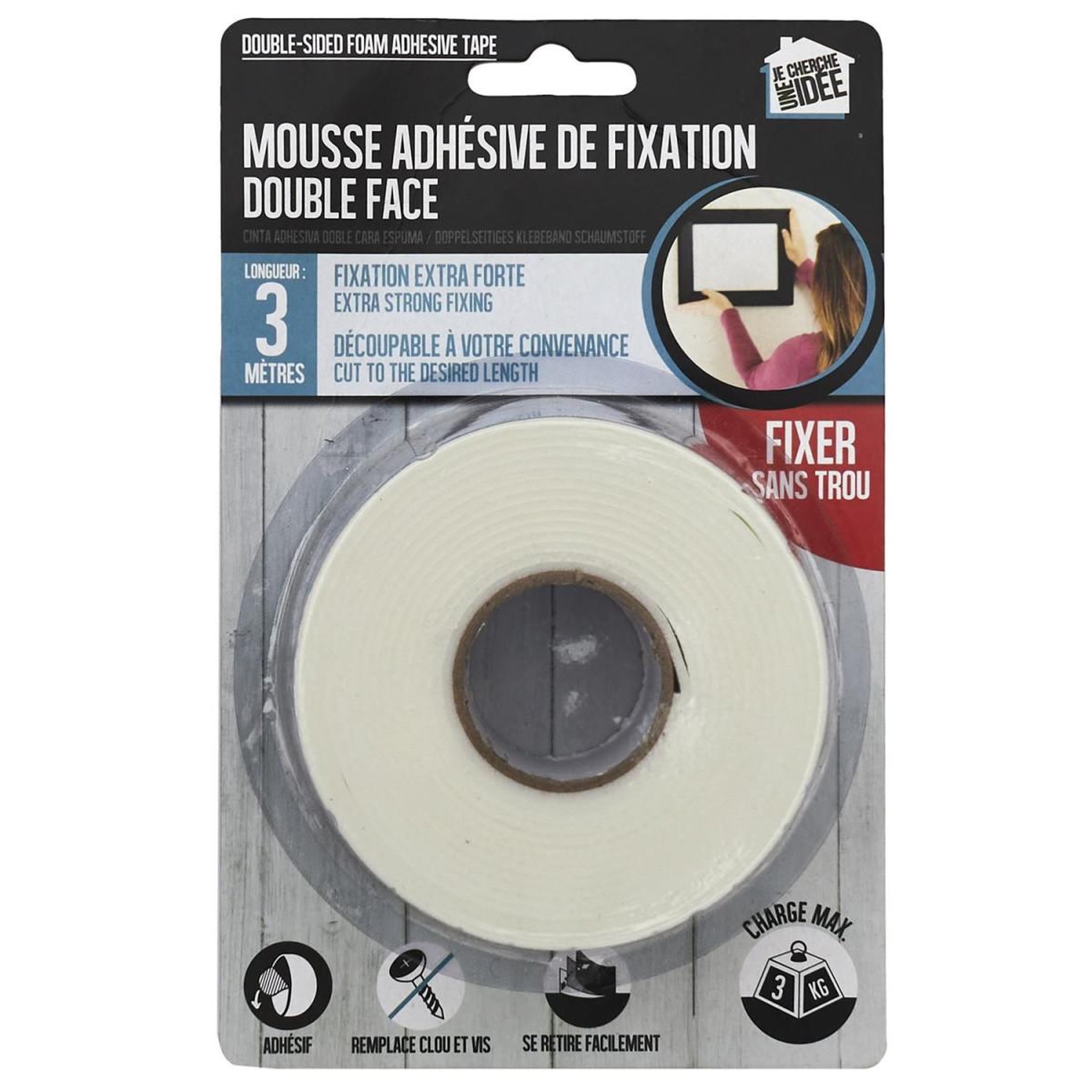 Je cherche une idee Rouleau adhésif double face  mousse  3m blanc