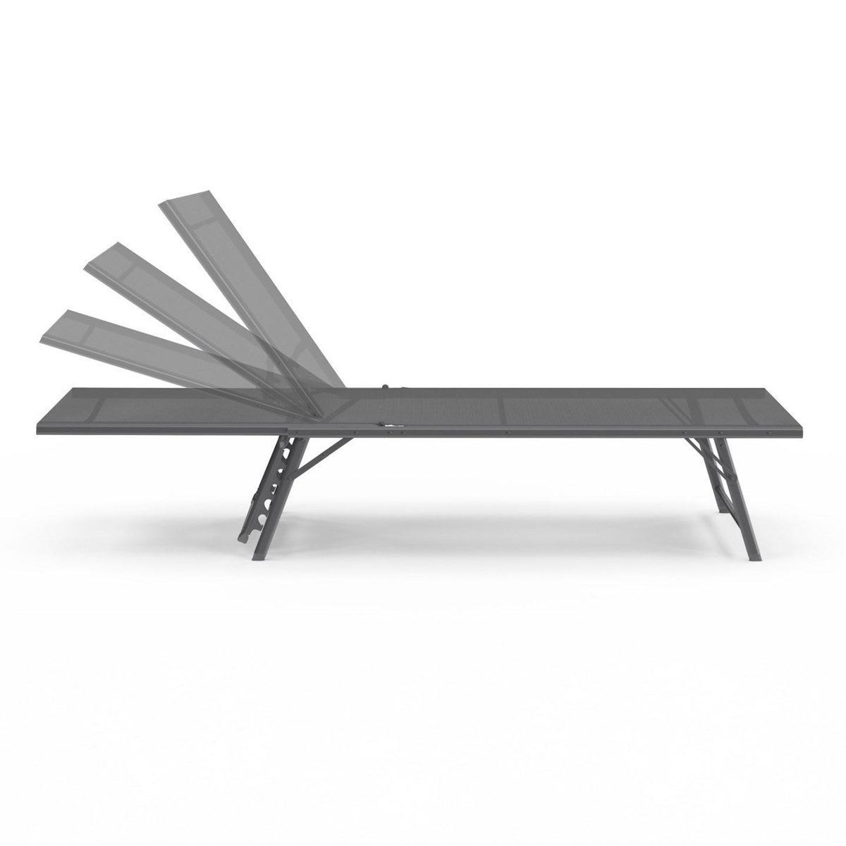 ID MARKET Lot de 2 transats de jardin inclinables KAILUA en acier gris anthracite et toile grise