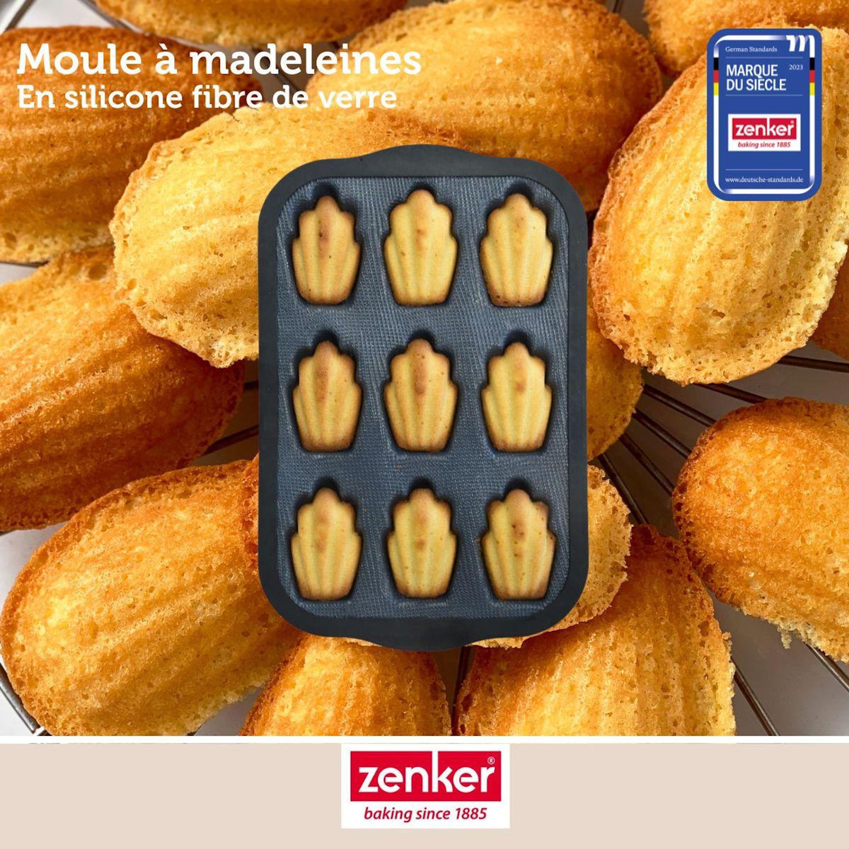 ZENKER Set pâtisserie avec moule 9 madeleines 28 x 18 cm en silicone, 2 bols à mixer, verre mesureur et spatule Zenker