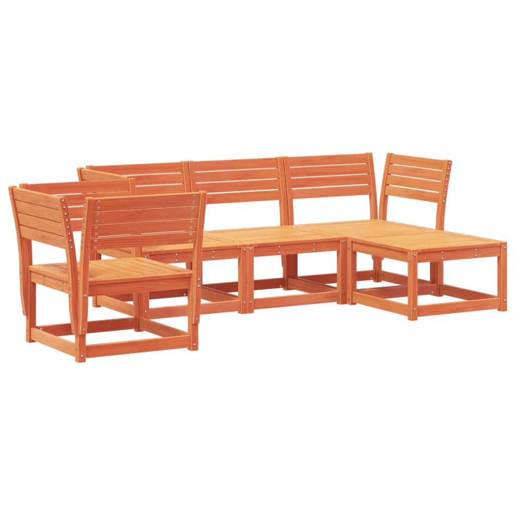 Voir la diapositive 2 : VIDAXL Salon de jardin 5 pcs cire marron bois de pin massif
