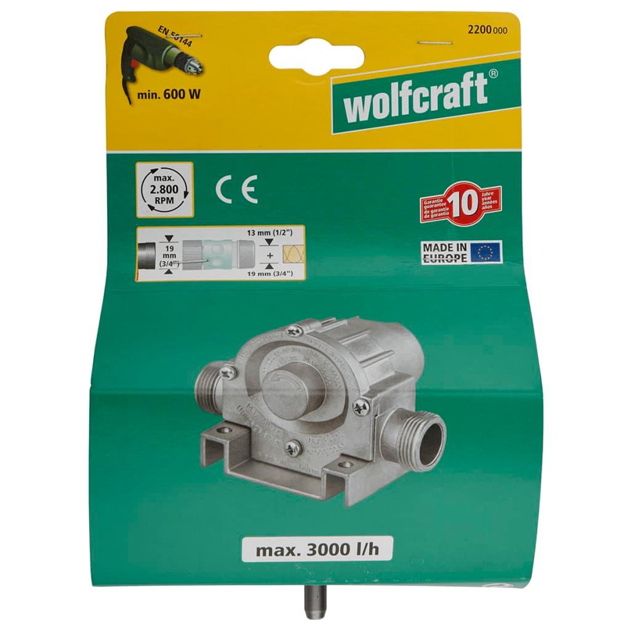 Voir la diapositive 5 : WOLFCRAFT wolfcraft Pompe alimentee par perceuse 3000 l/h S=8 mm 2200000