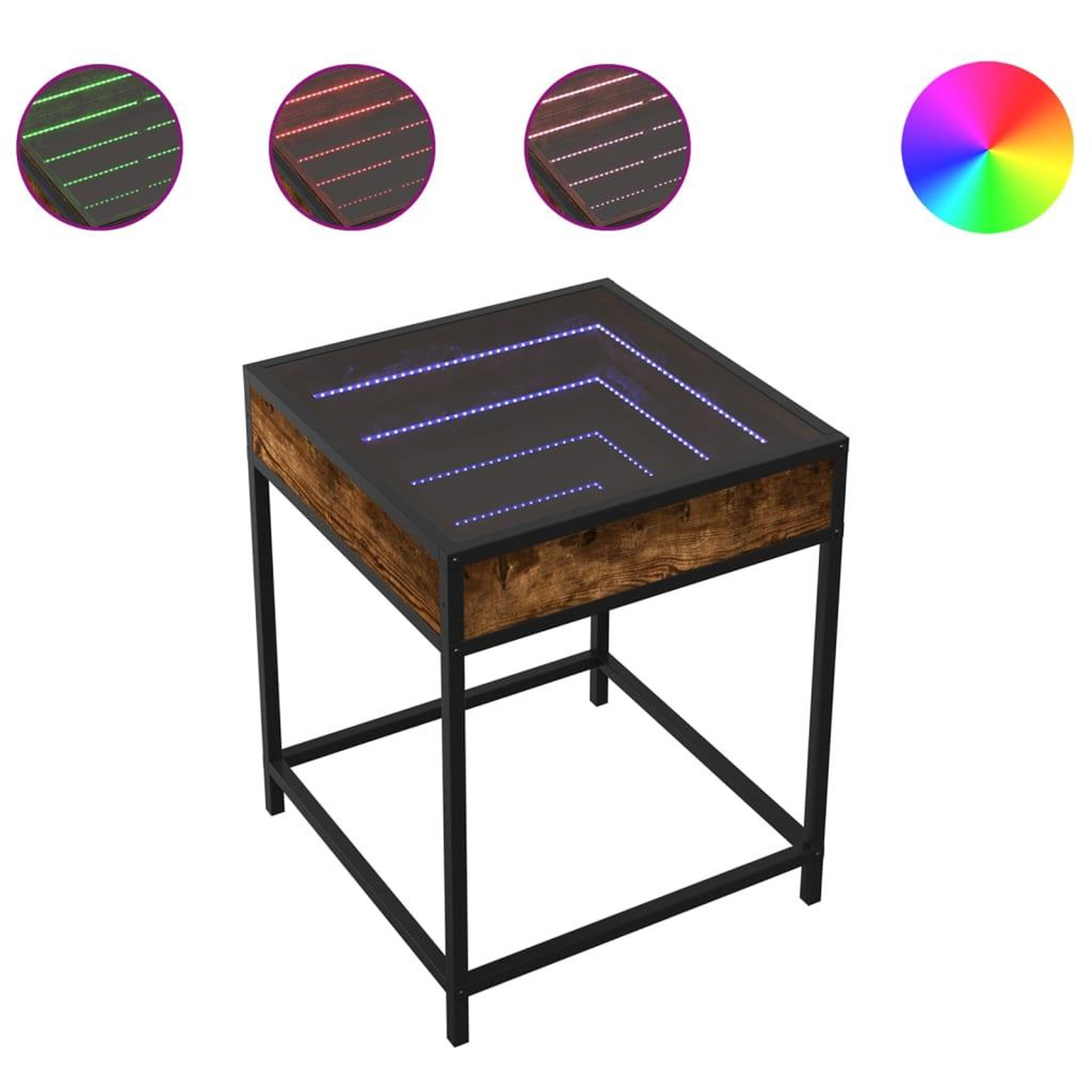 Voir la diapositive 2 : VIDAXL Table de chevet avec LED infini chene fume 40x40x51 cm