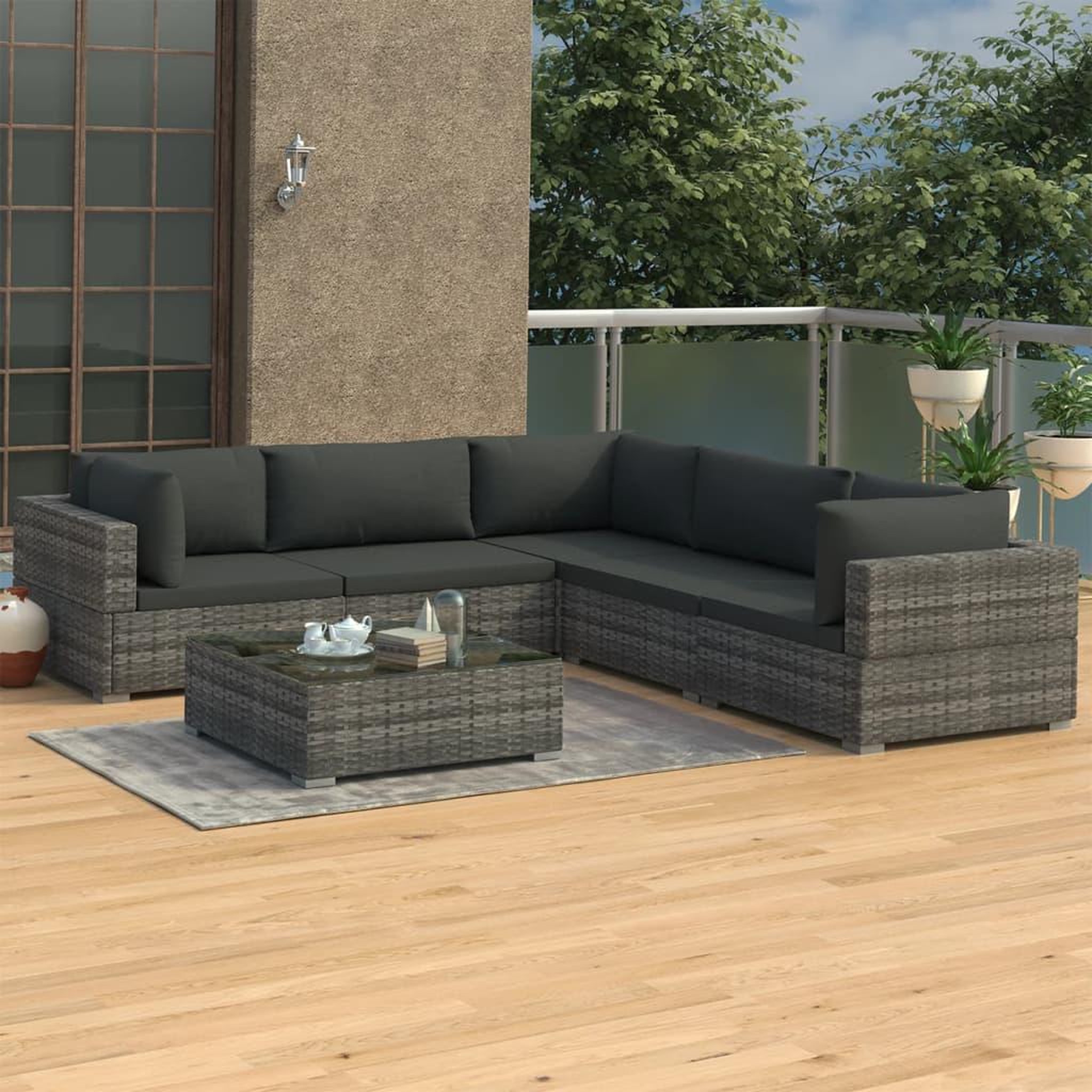 Voir la diapositive 1 : VIDAXL Salon de jardin 6 pcs avec coussins resine tressee gris