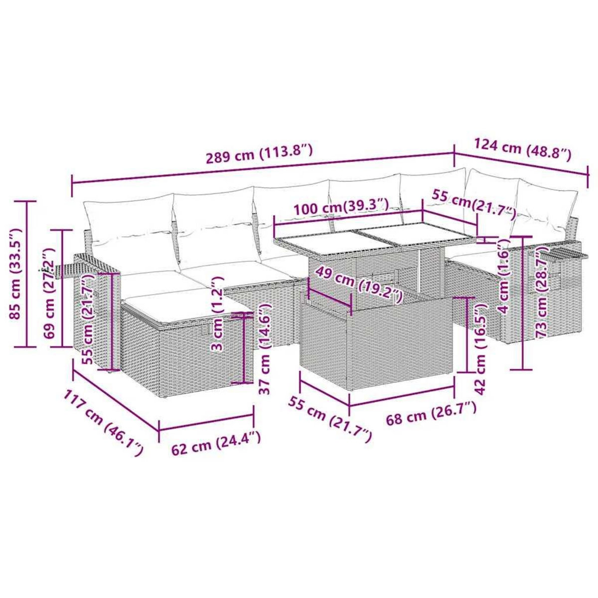 VIDAXL Salon de jardin 8 pcs avec coussins marron resine tressee
