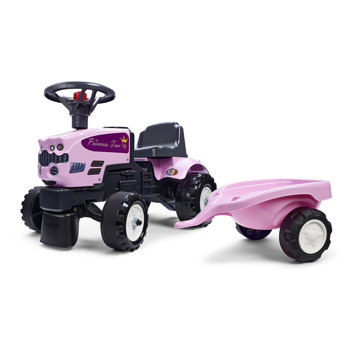 Falk / Falquet Porteur Tracteur Princess Trac avec remorque - Rose