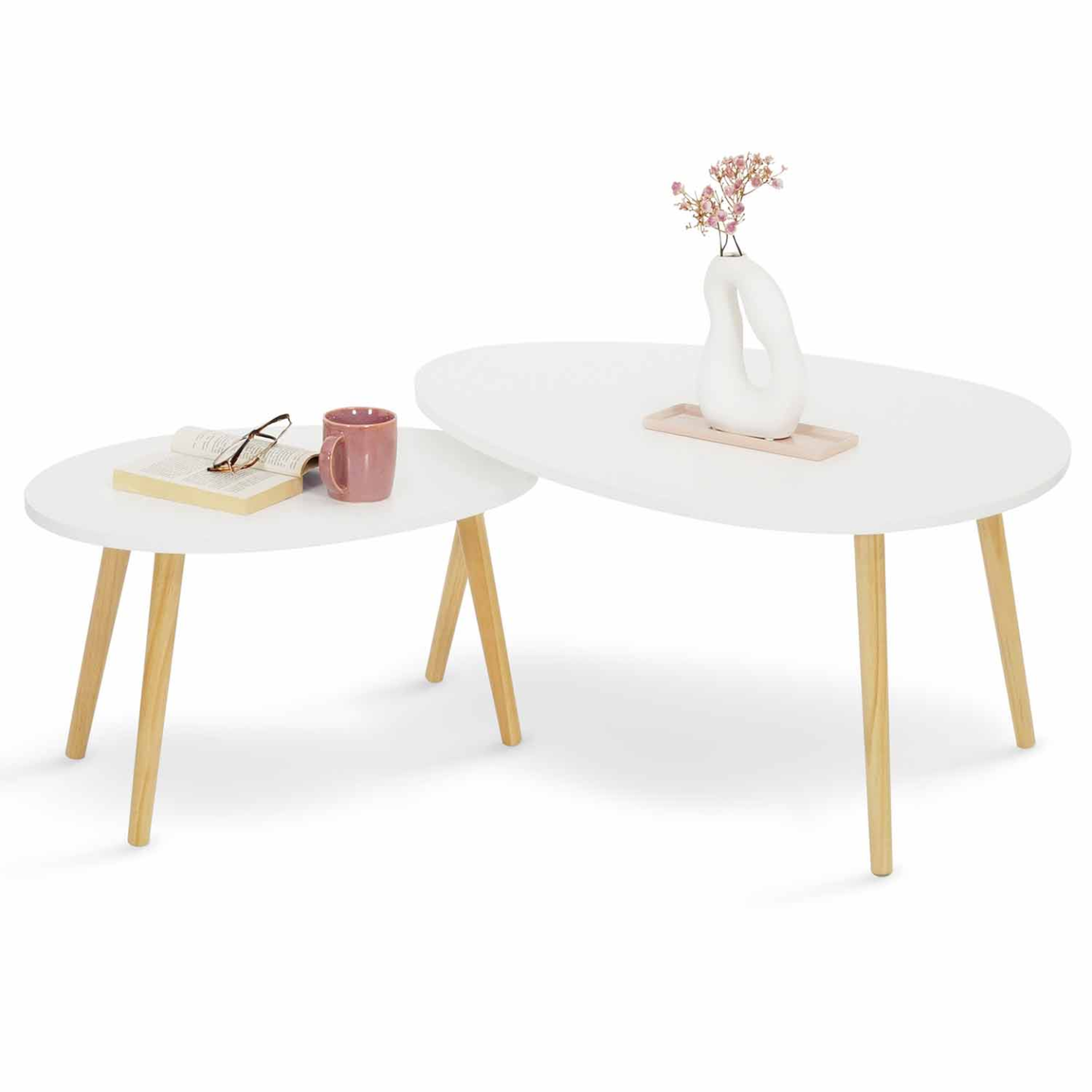 ID MARKET Lot de 2 tables basses gigognes gaia blanc scandinave