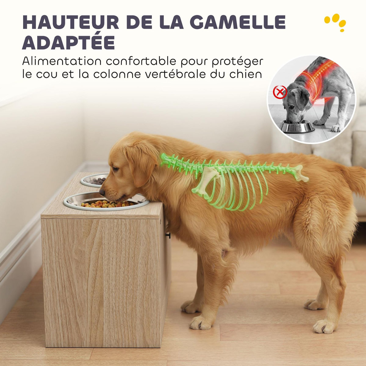 PAWHUT Gamelle double chien - porte-gamelles surélevé rangement 2 en 1 - 2 portes - effet bois naturel
