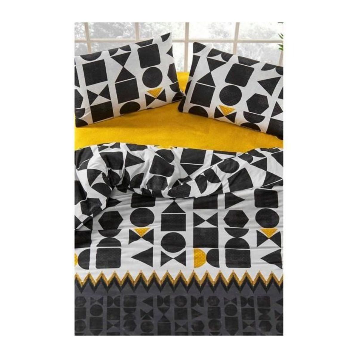 GENERIQUE Parure de lit - 1 housse de couette 220 x 240 cm + 2 taies d'oreiller 60 x 60 cm - 100% coton renforcé - Noir