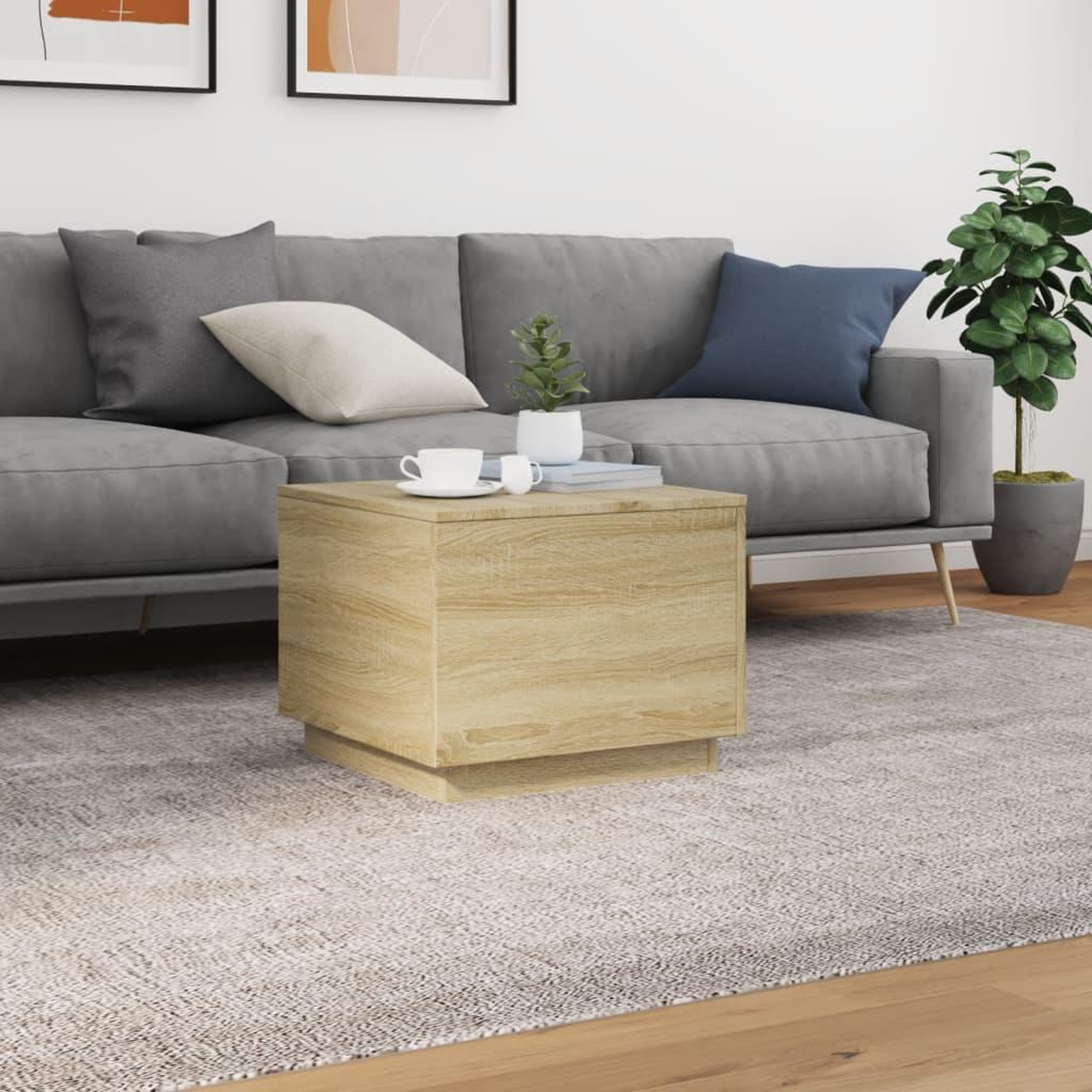 Voir la diapositive 4 : VIDAXL Table basse avec lumieres LED chene sonoma 50x50x40 cm