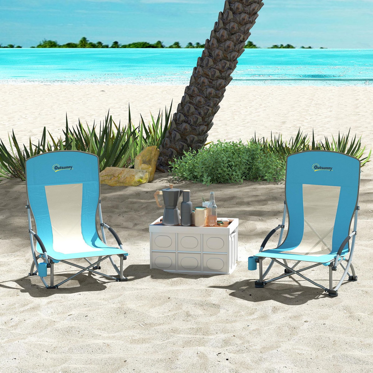 OUTSUNNY Lot de 2 chaises de plage pliantes - chaise de camping compacte légère poids net 2,7 Kg - métal polyester textilène bleu