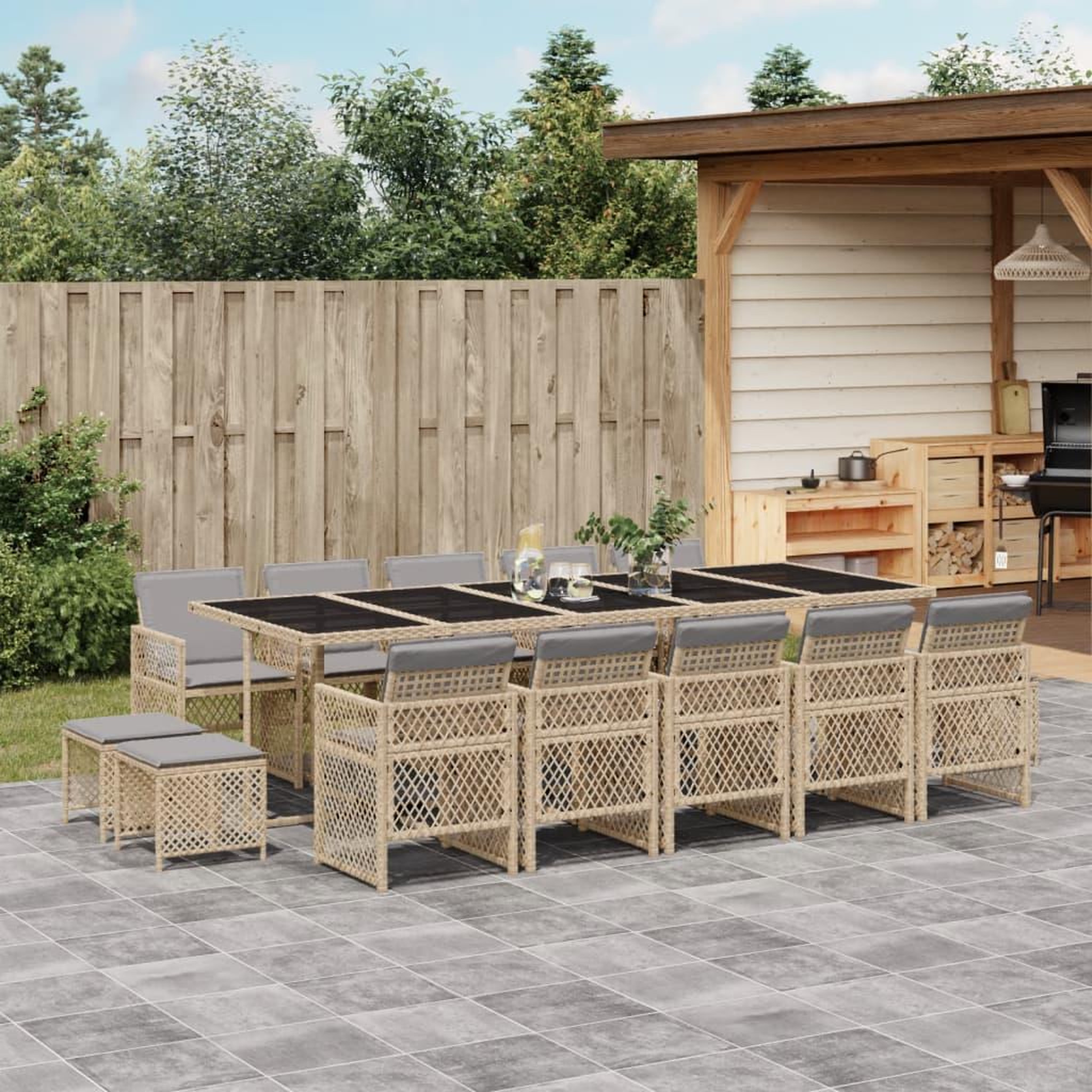 VIDAXL Ensemble a manger de jardin et coussins 15 pcs beige