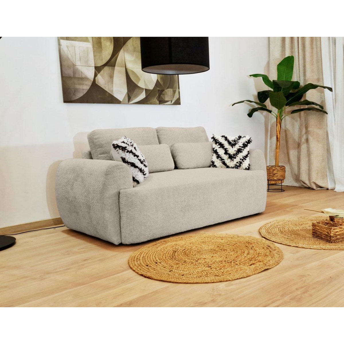 BEST MOBILIER Mahina - canapé droit 2 places - en tissu bouclette