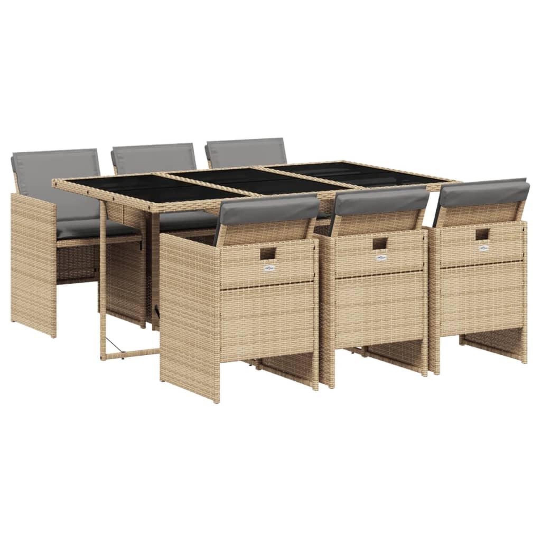 Voir la diapositive 2 : VIDAXL Ensemble a manger de jardin coussins 7 pcs melange beige rotin