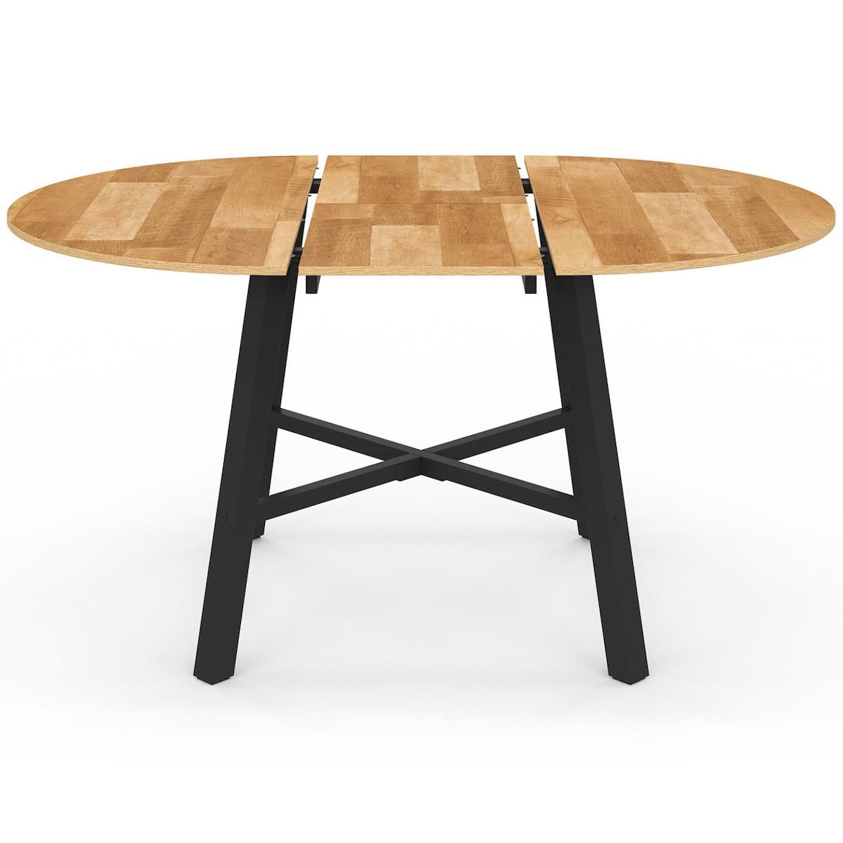 ID MARKET Table à manger extensible ronde MADELEINE 4-6 personnes bois et métal noir 110 - 150 cm