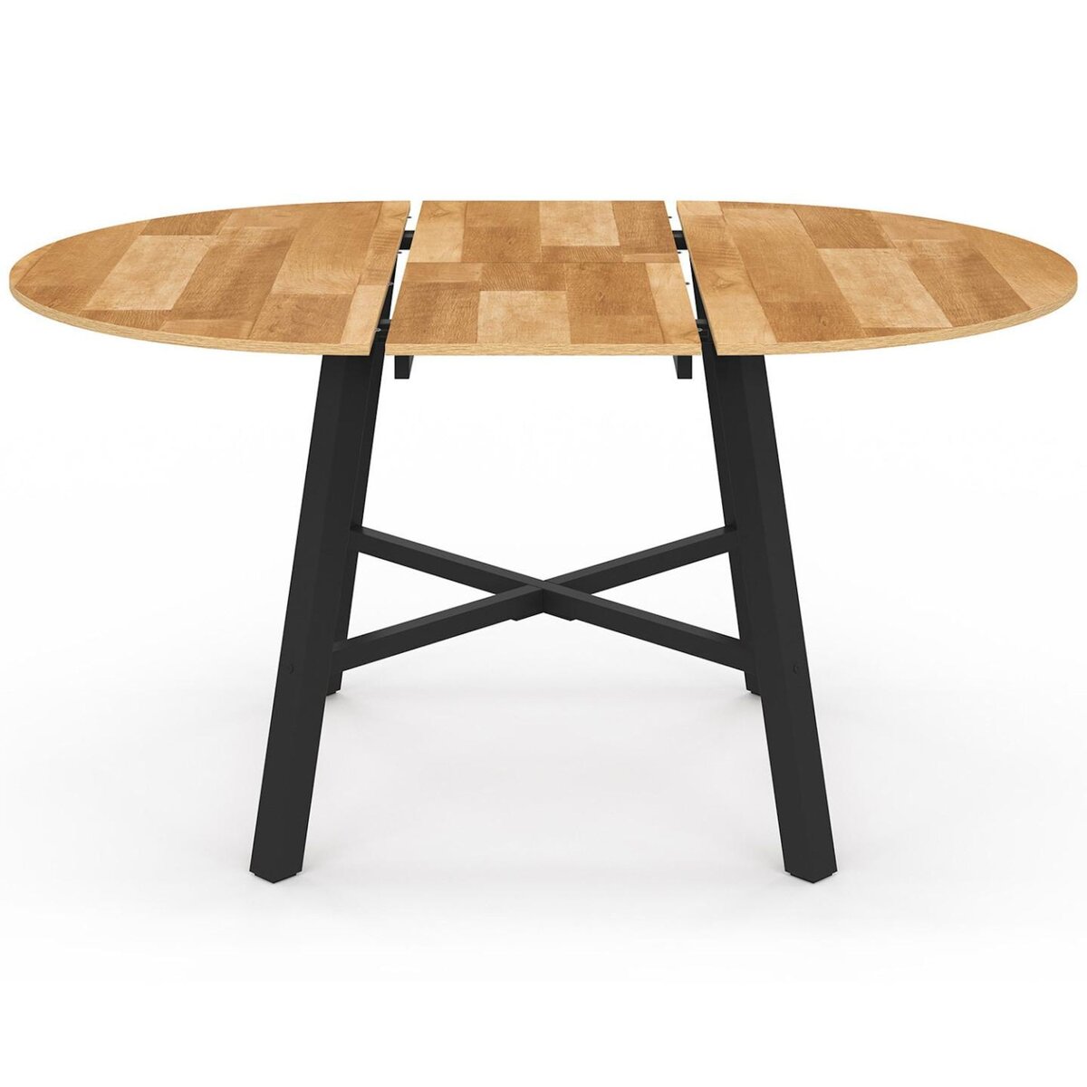 ID MARKET Table à manger extensible ronde MADELEINE 4-6 personnes bois et métal noir 110 - 150 cm