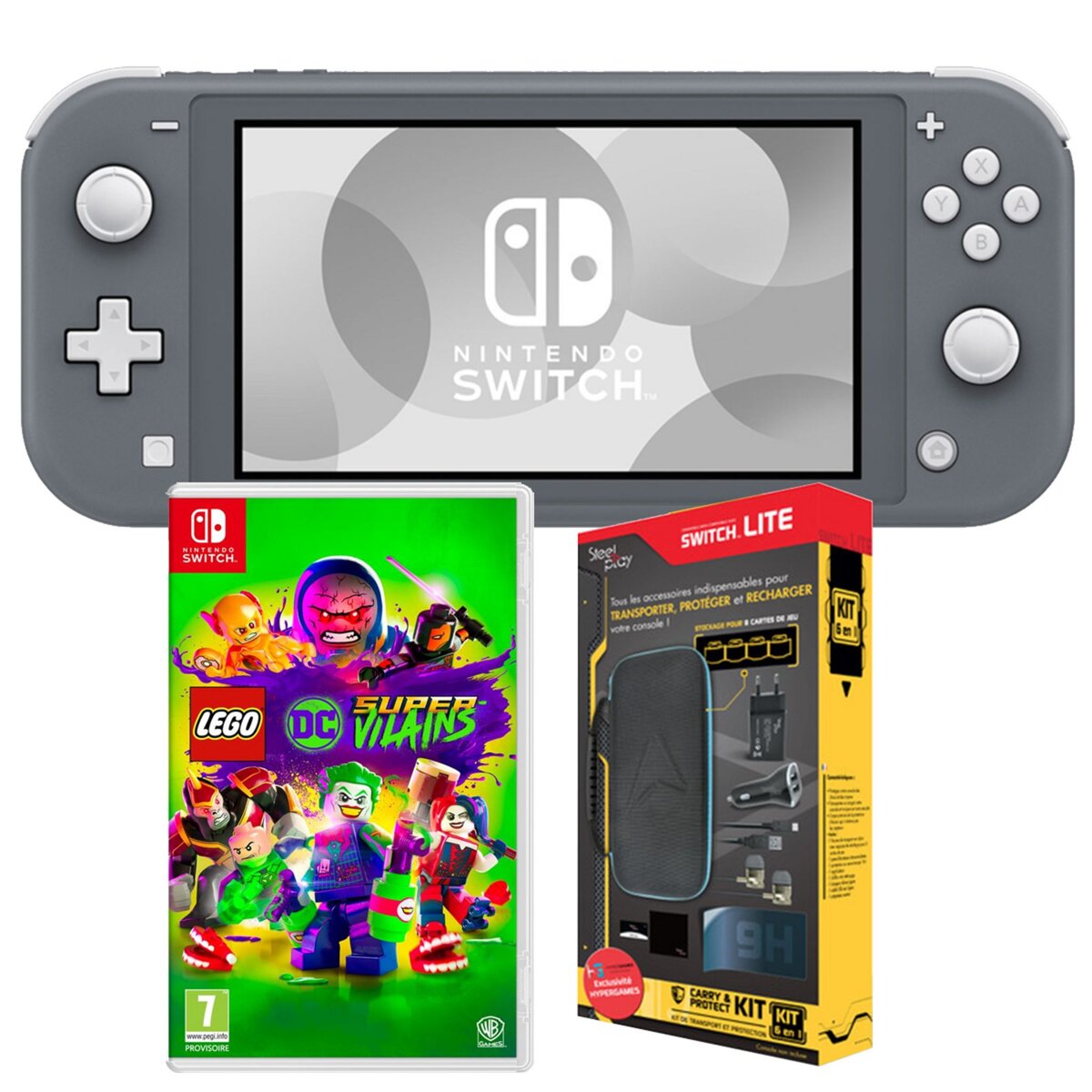 NINTENDO EXCLU WEB Console Nintendo Switch Lite Grise + Lego DC Super Vilains + Pack accessoires exclusif Auchan