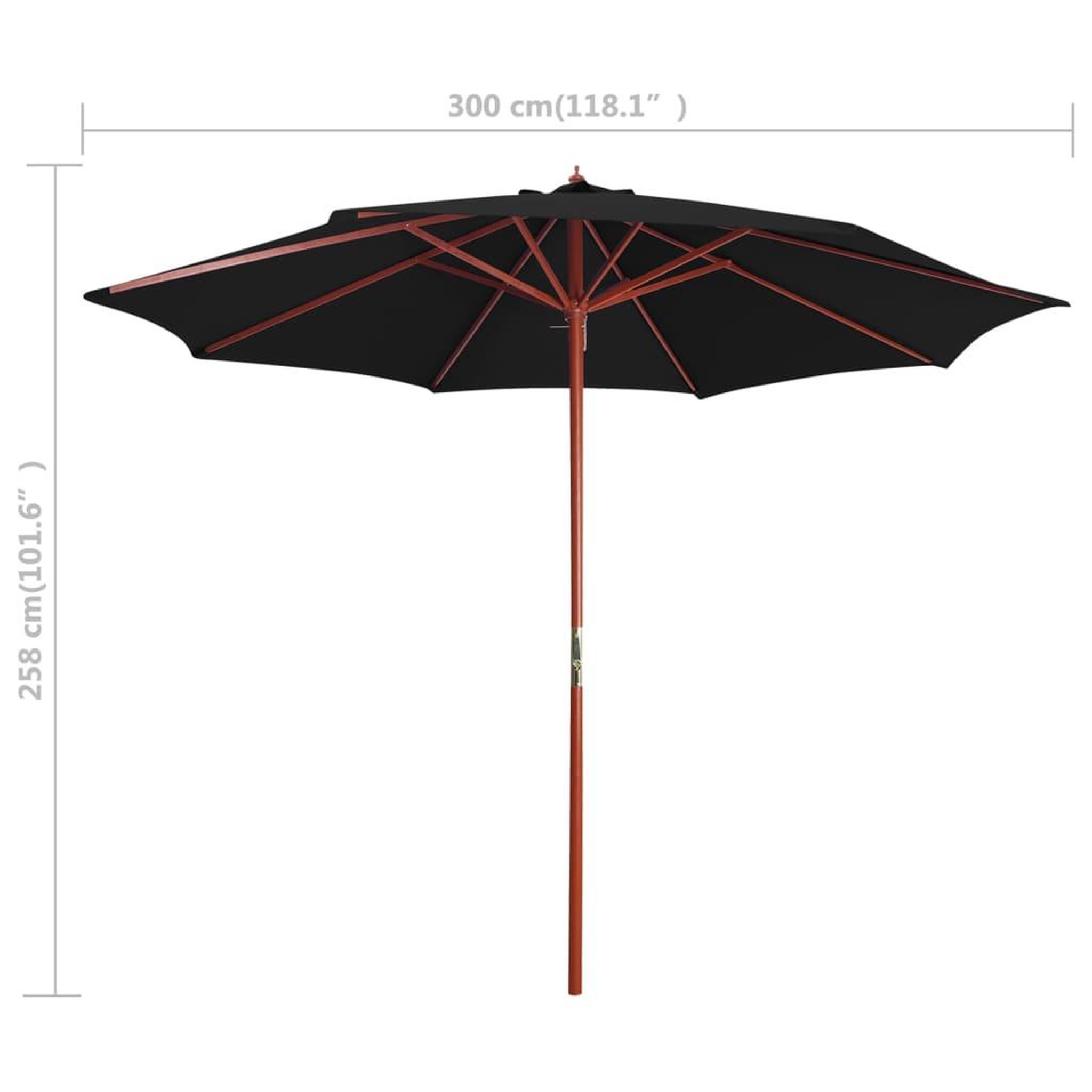 Voir la diapositive 6 : VIDAXL Parasol avec mat en bois 300x258 cm Noir