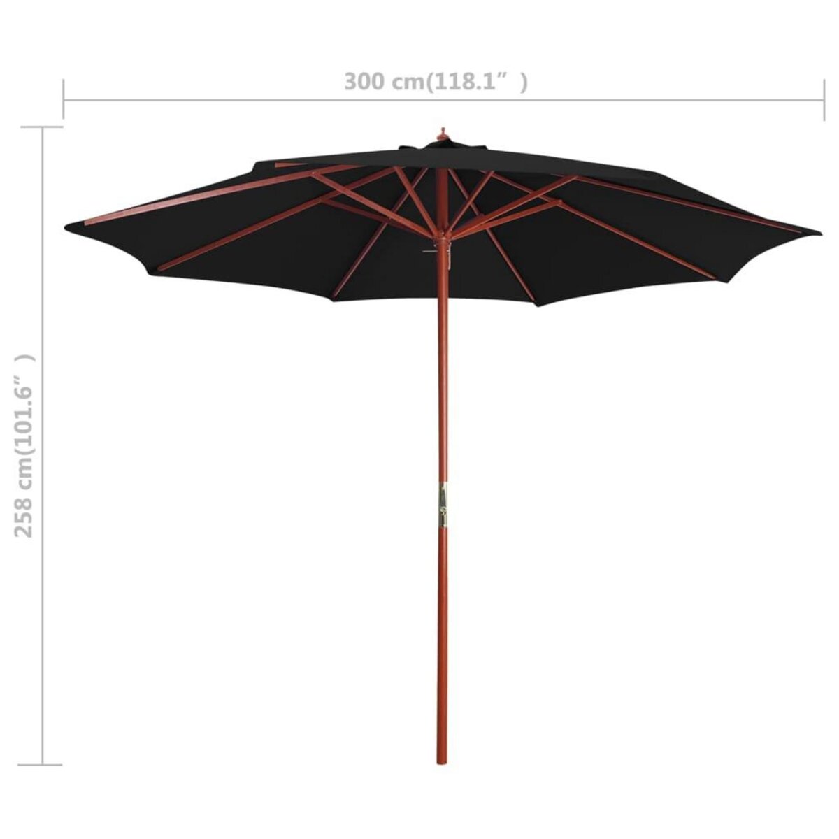 VIDAXL Parasol avec mat en bois 300x258 cm Noir