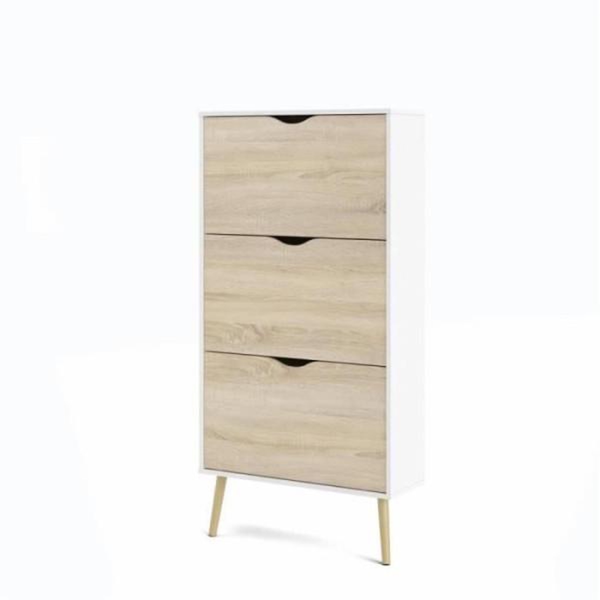 MARKET24 Meuble a chaussures - Blanc / Chene - 12 paires - Pietement évasé en bois massif - 70,2 x 23,9 x 138,9 cm ARO